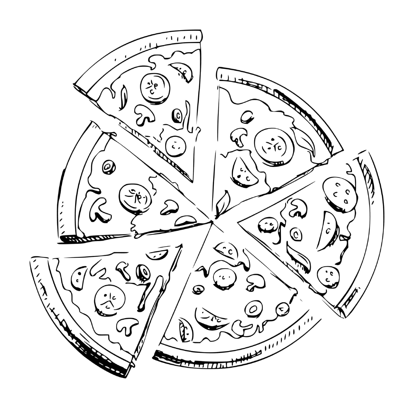 coloriage six morceaux de pizza