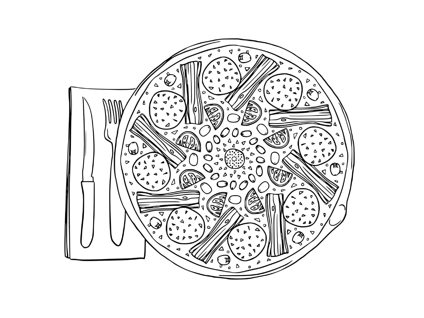 coloriage Pizza paysanne aux asperges