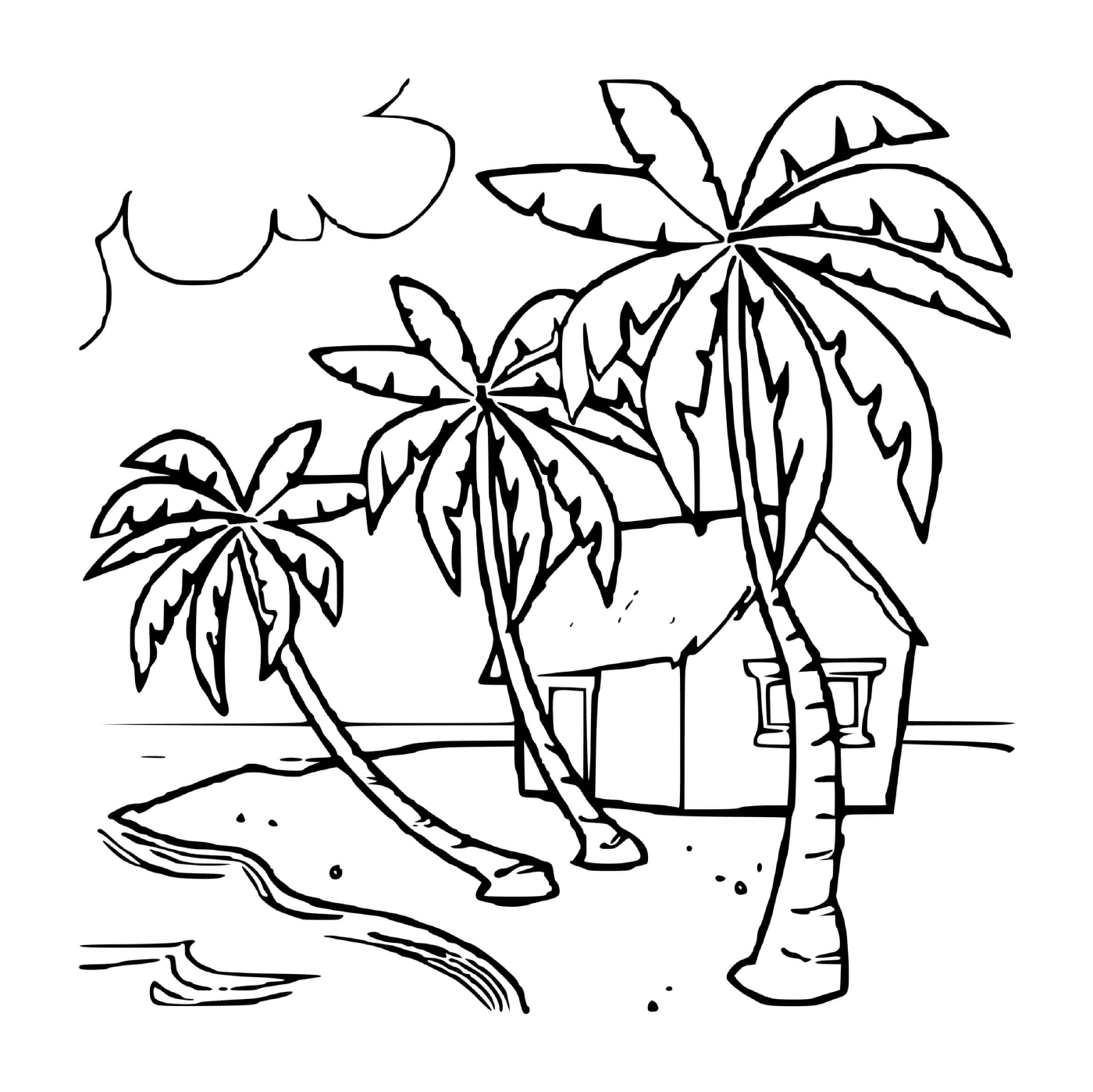 coloriage maison au bord de la mer plage