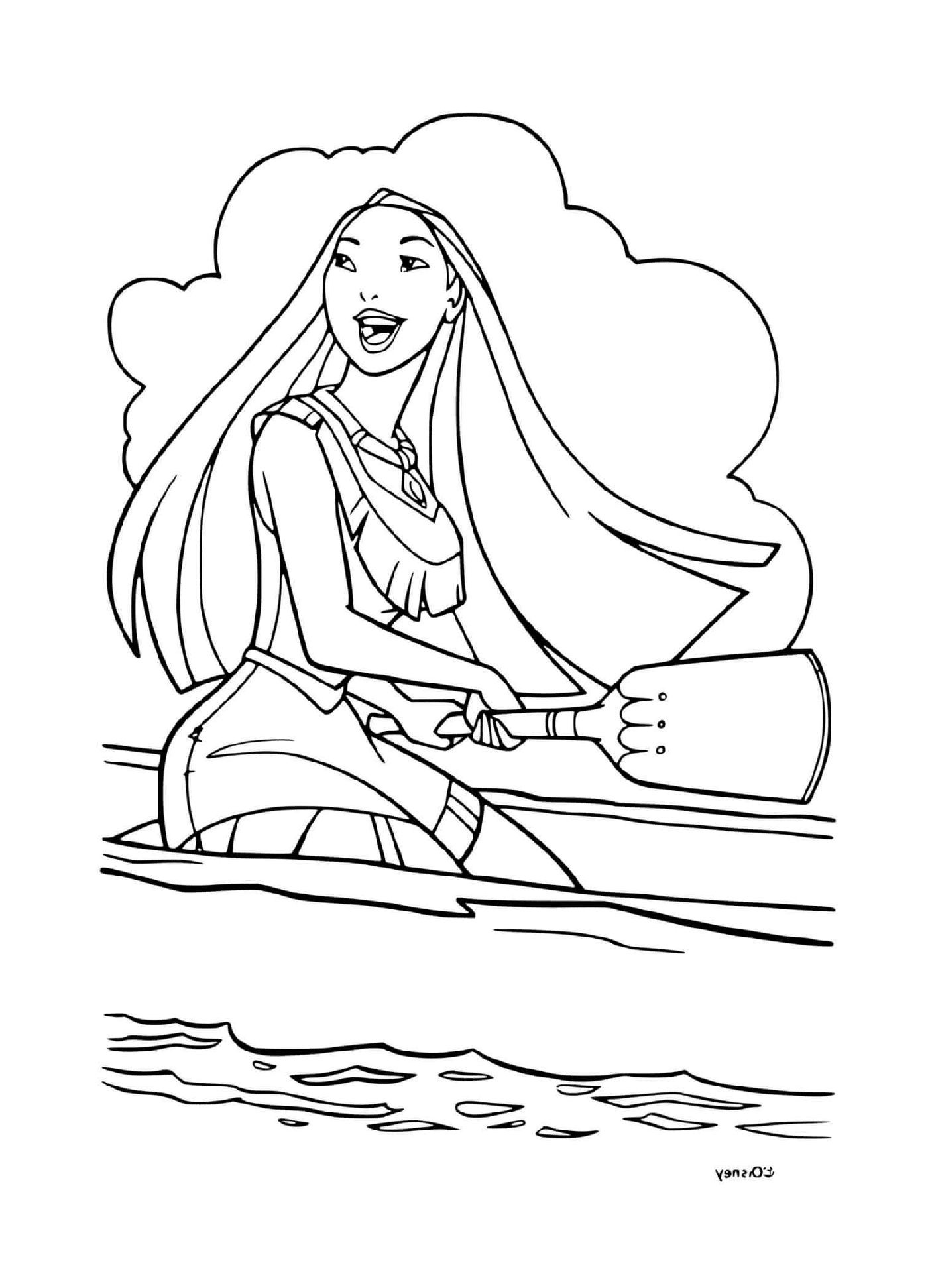 coloriage Pocahontas sur la mer et navigue