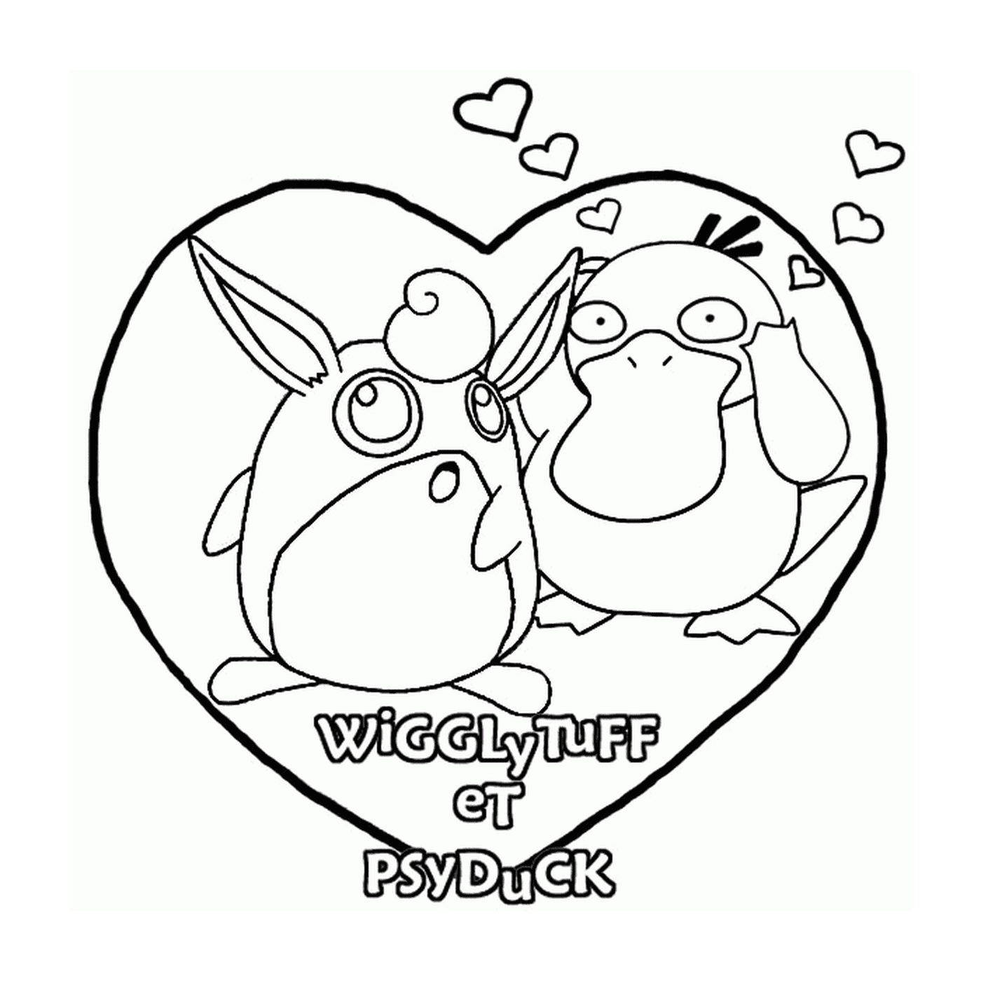 coloriage pokemon 054 Psyduck Amour