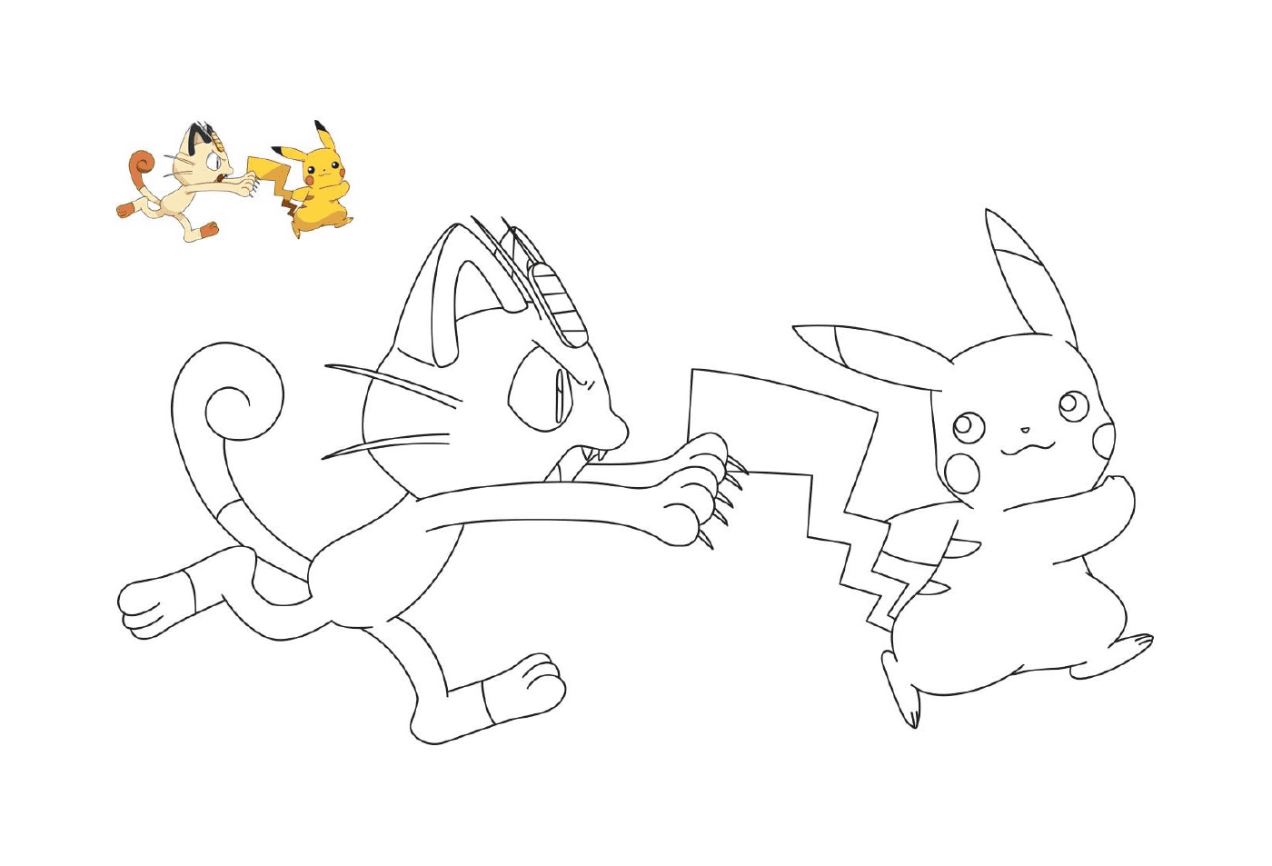 Miaouss court apres Pikachu