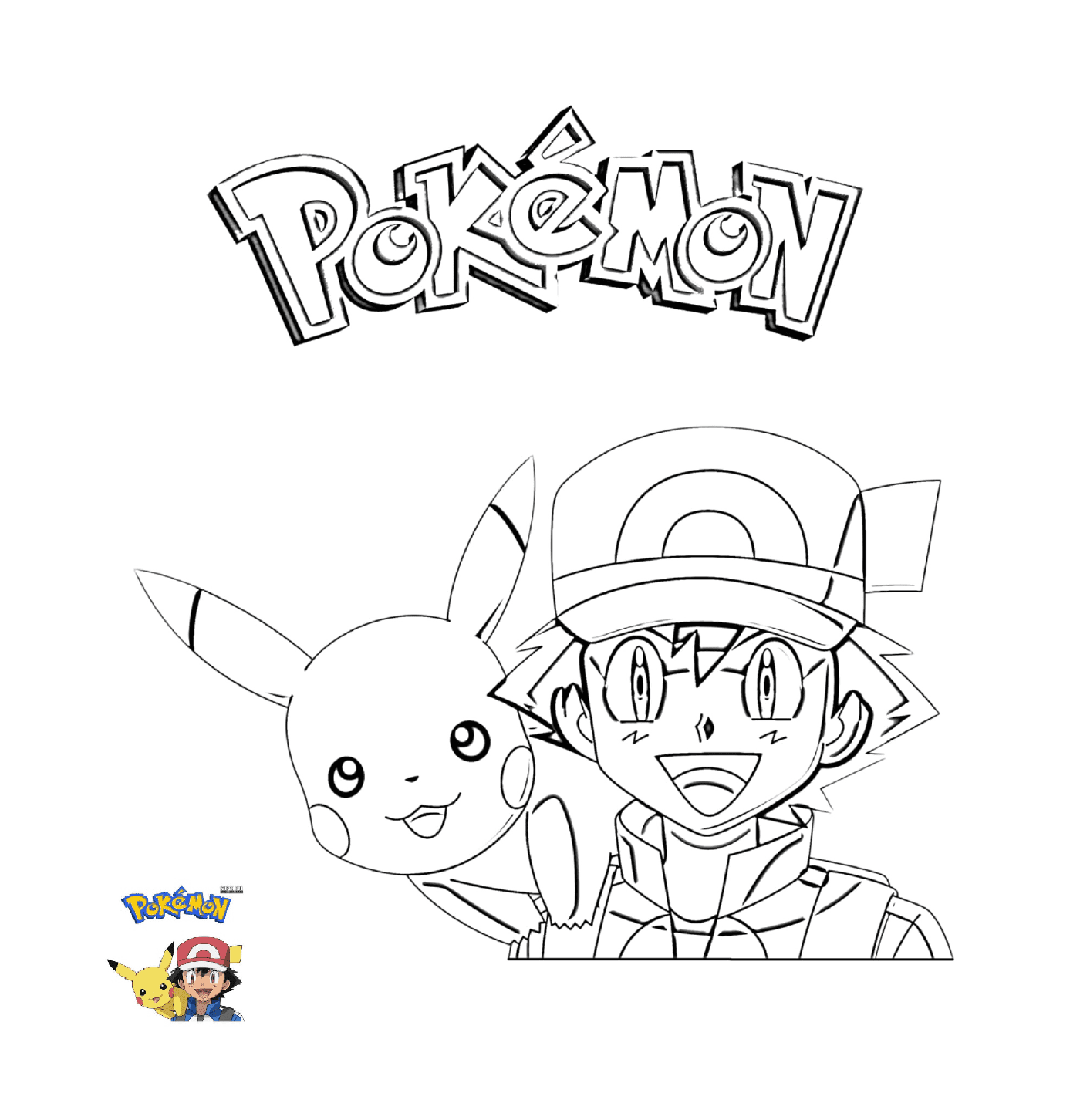 coloriage 2 Ash and Pikachu Pokemon