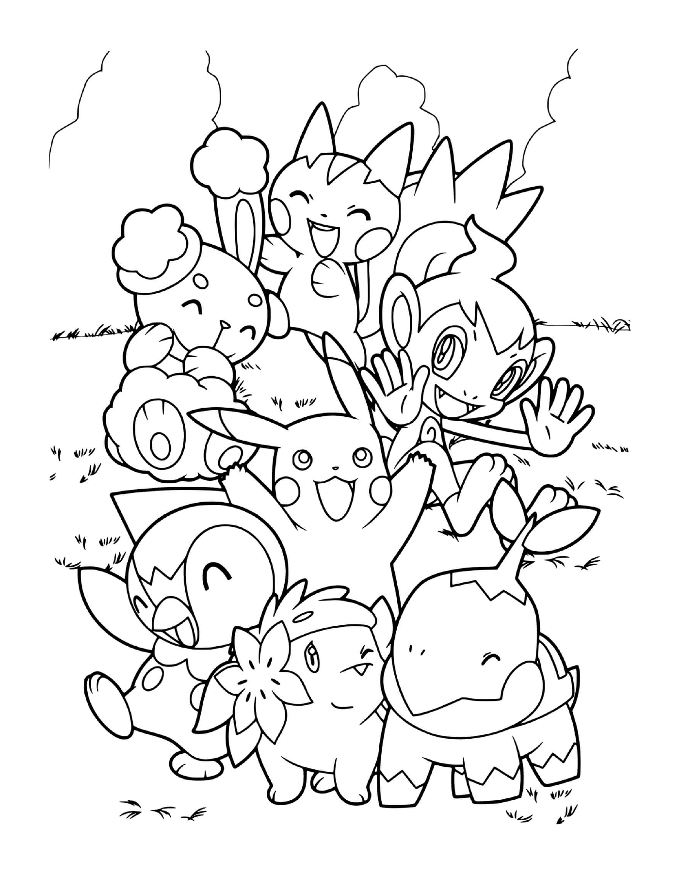 coloriage pikachu a du plaisir avec ses nouveaux amis