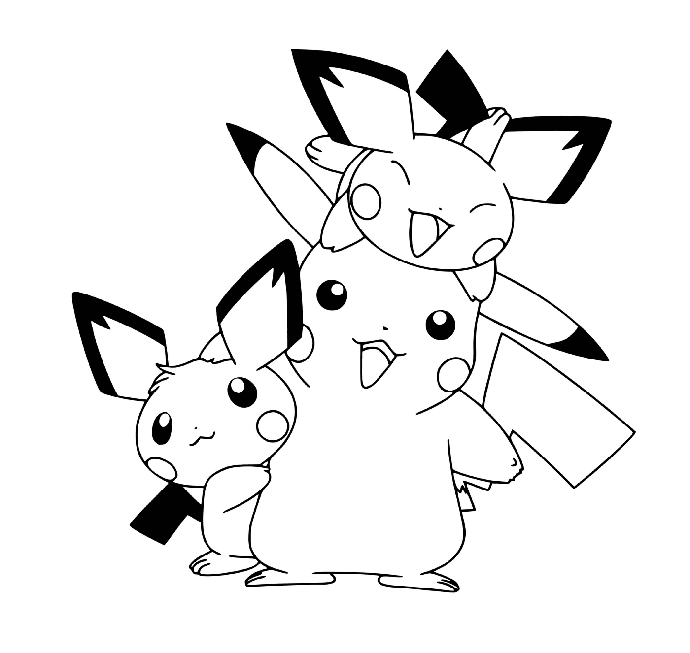 coloriage pikachu mignon avec ses cousins pikachus