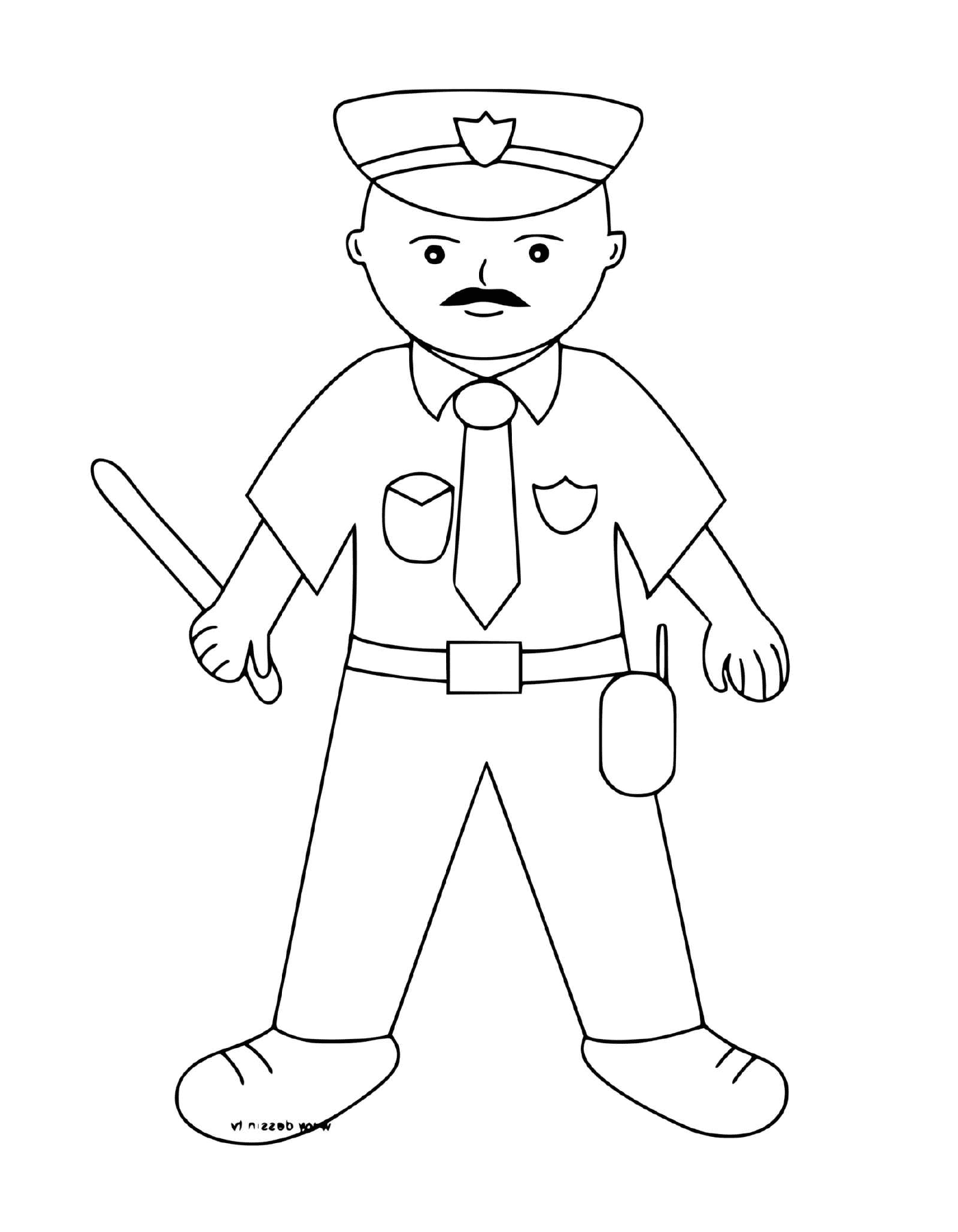 coloriage policier avec un matraque dans la main