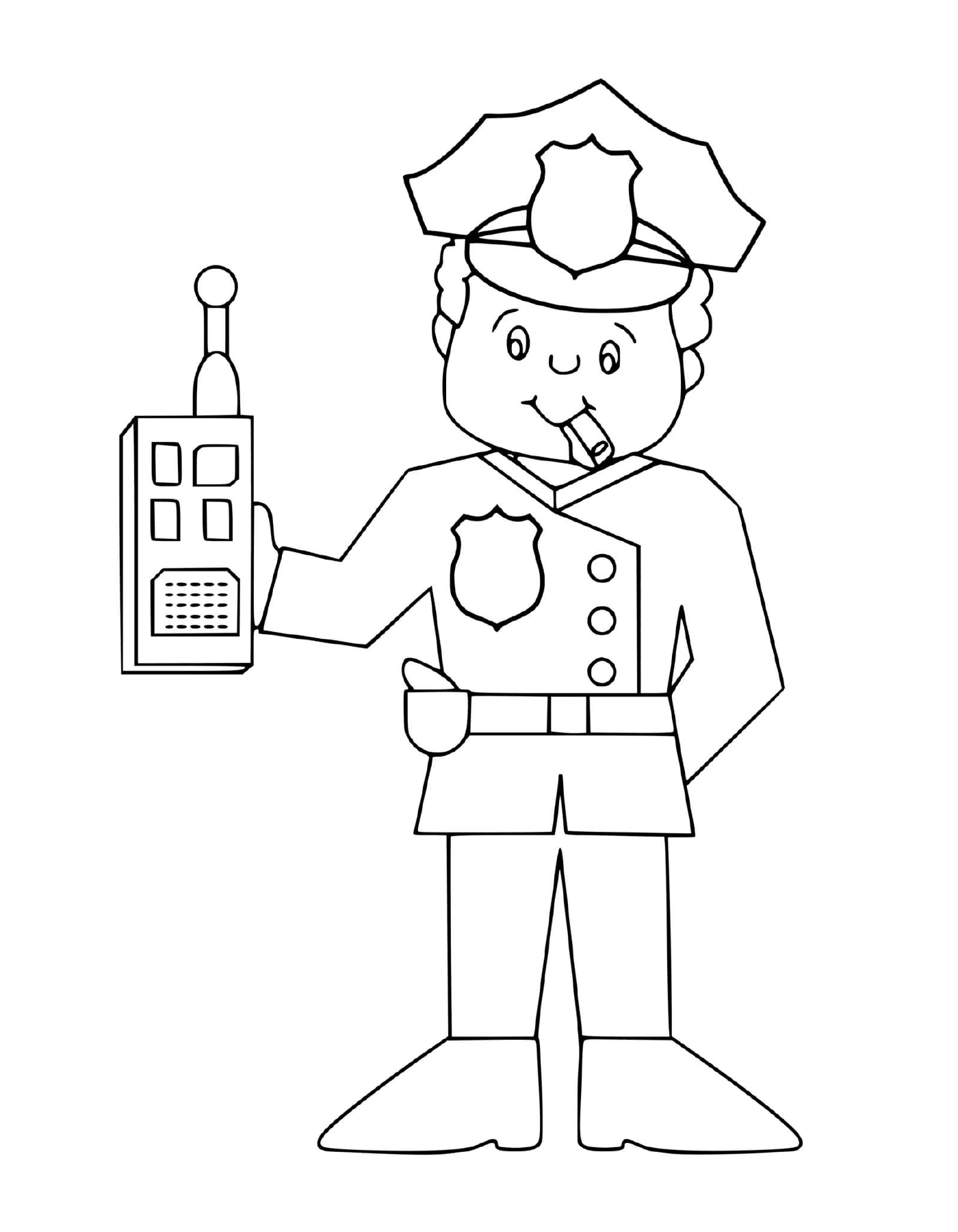 coloriage policier avec radio portative dans la main