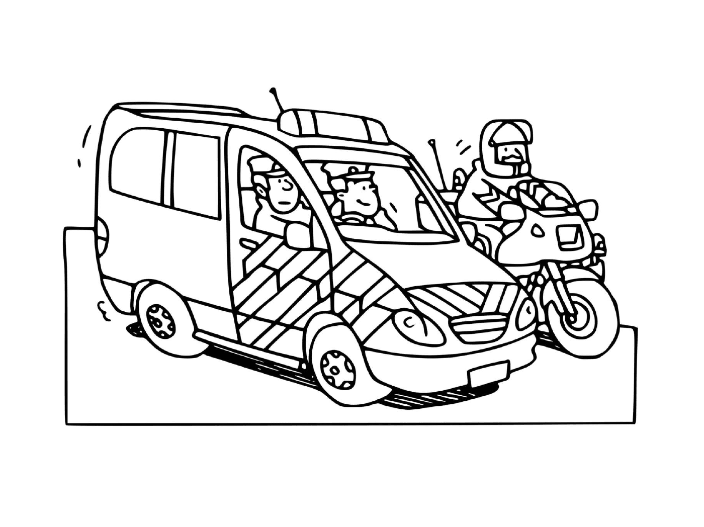 coloriage voiture de police france avec moto de police