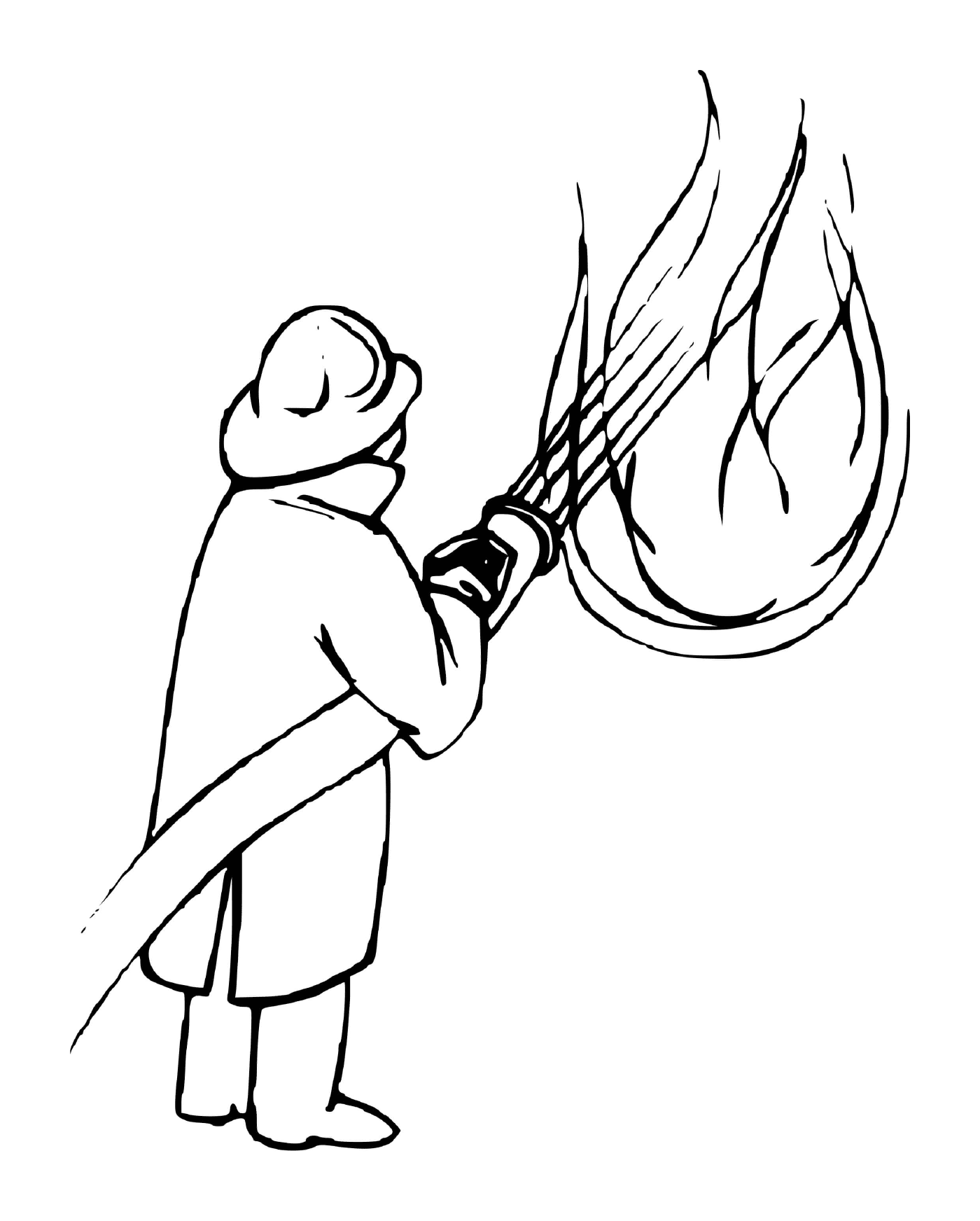 coloriage pompier qui eteint un feu