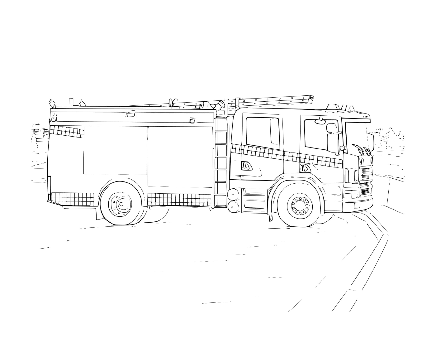 coloriage camion de pompier en attente de demarrer