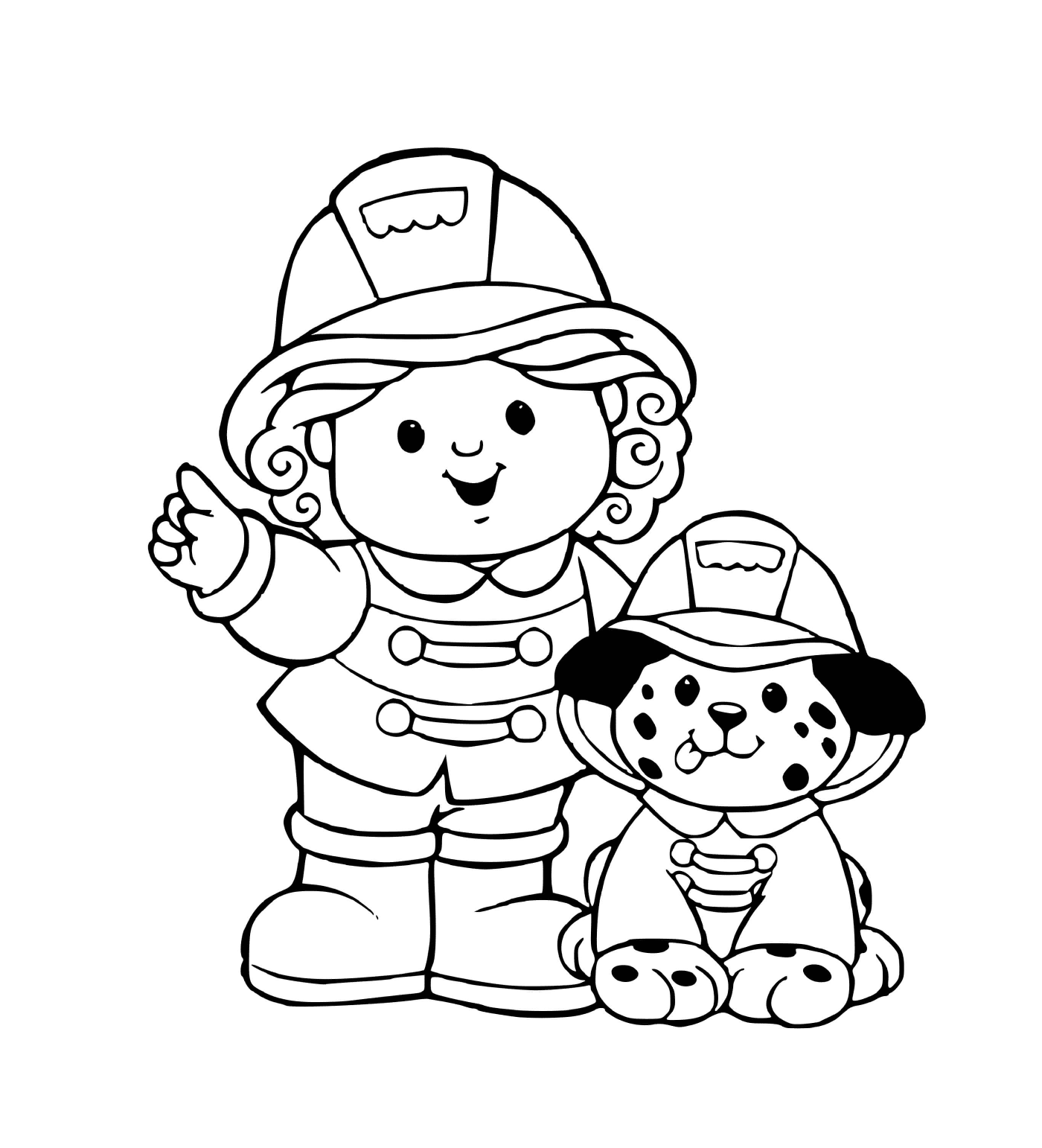 coloriage femme pompier et son chien pompier
