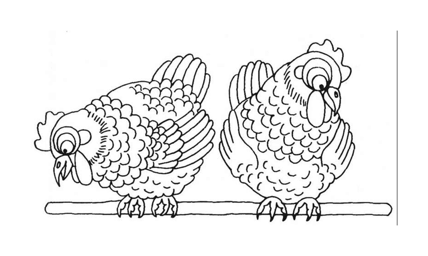 coloriage paques deux poules