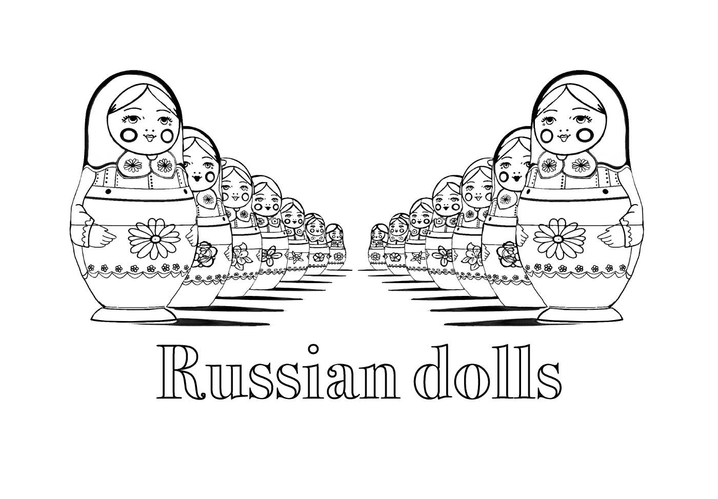 coloriage adult Matryoshka dolls perspective double with text Poupee Russe