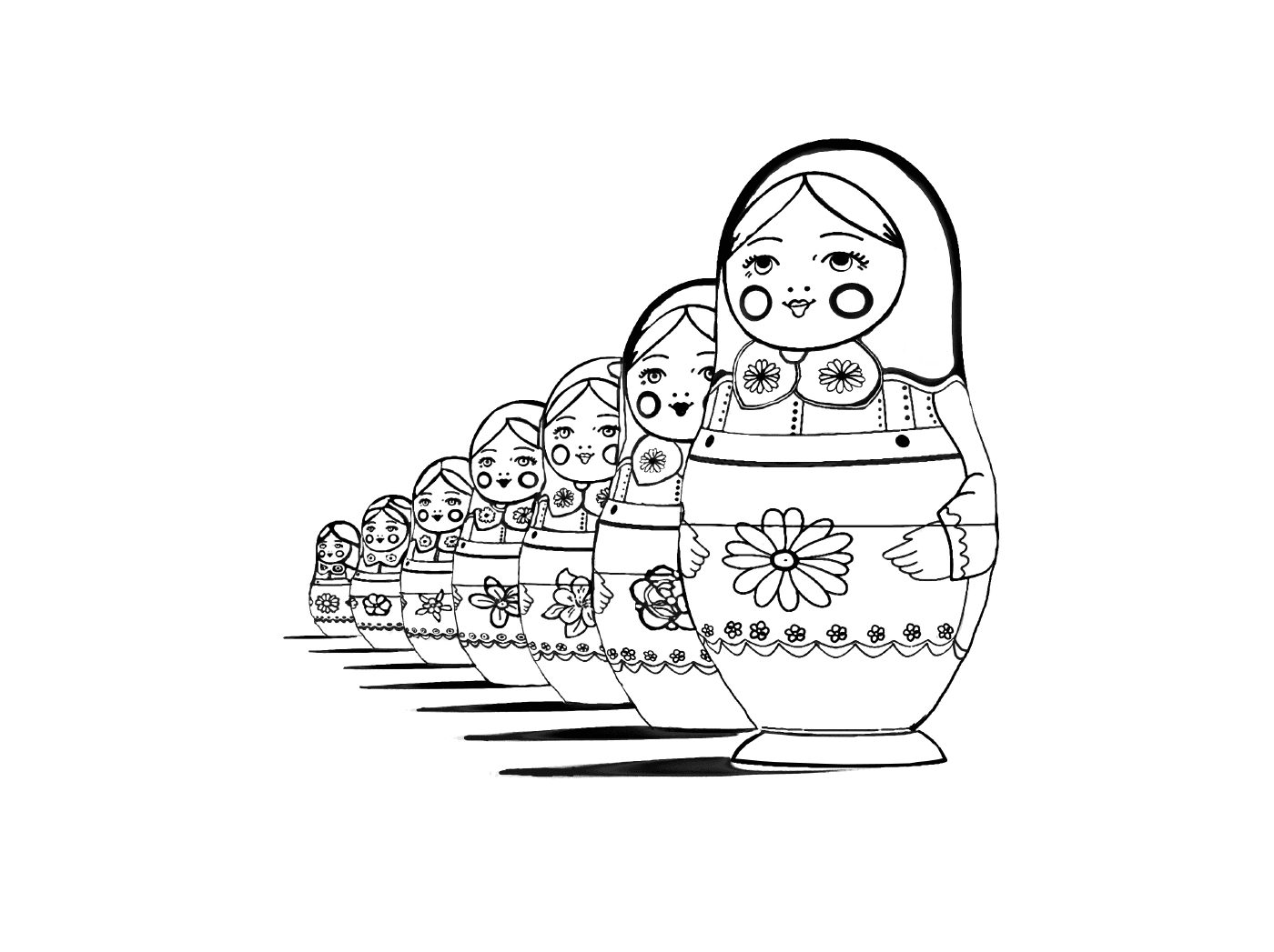 coloriage adult Matryoshka dolls perspective Poupee Russe