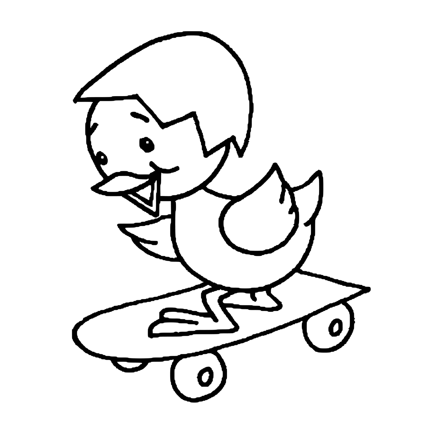 coloriage poussin fait de planche skateboard