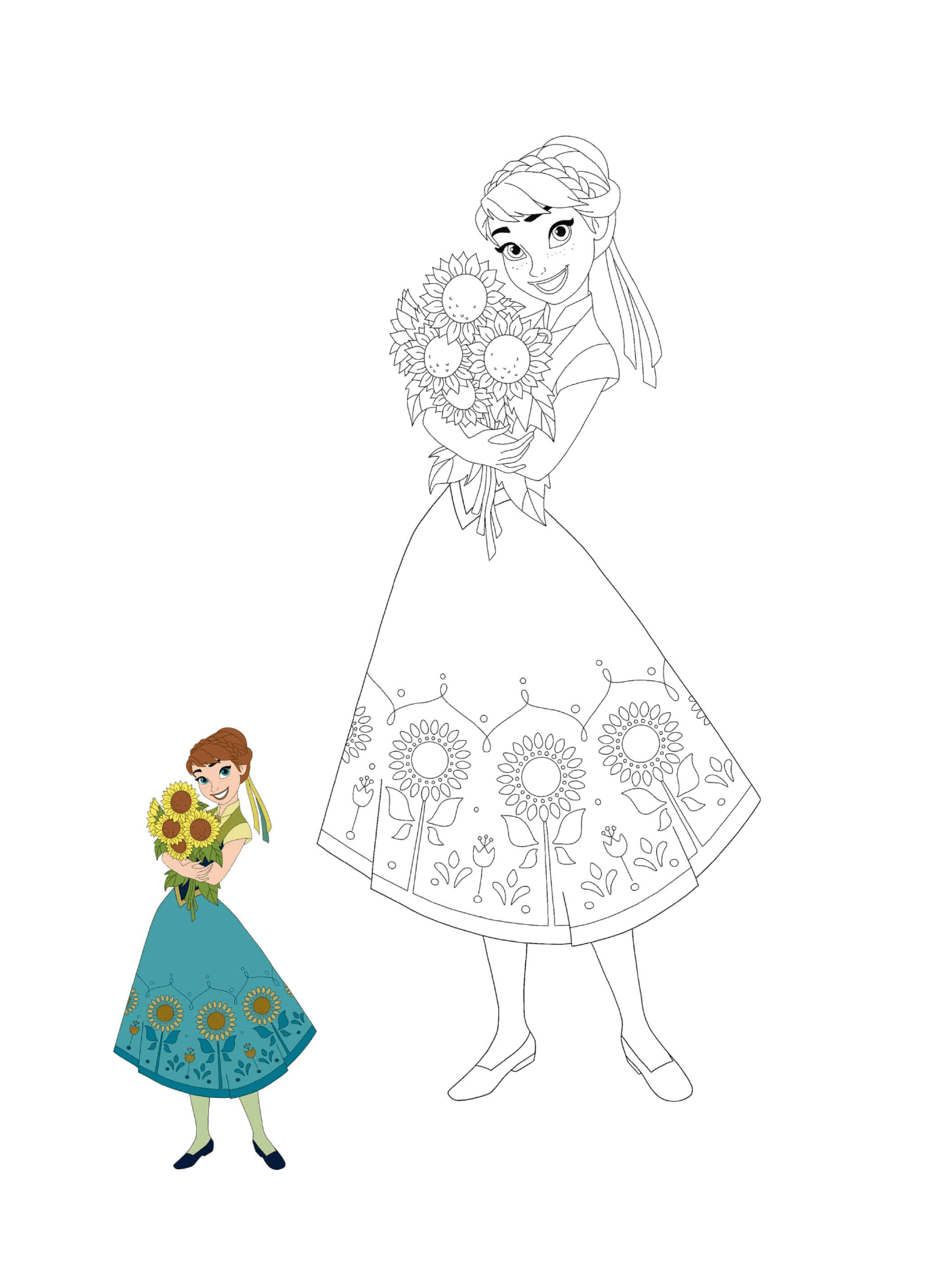 coloriage Princesse Anna with Sunflowers