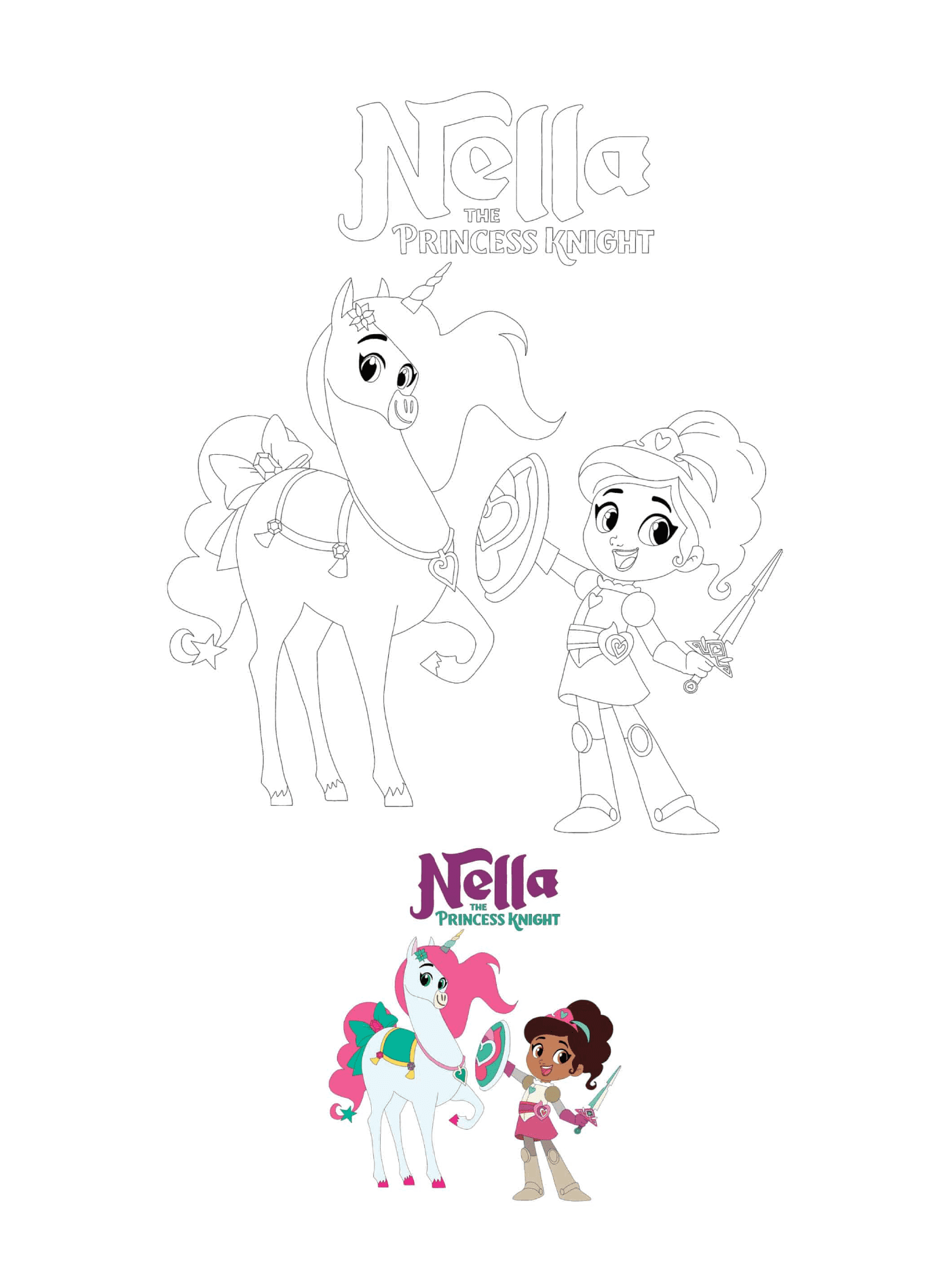 coloriage Princesse Nella and licorne Trinket