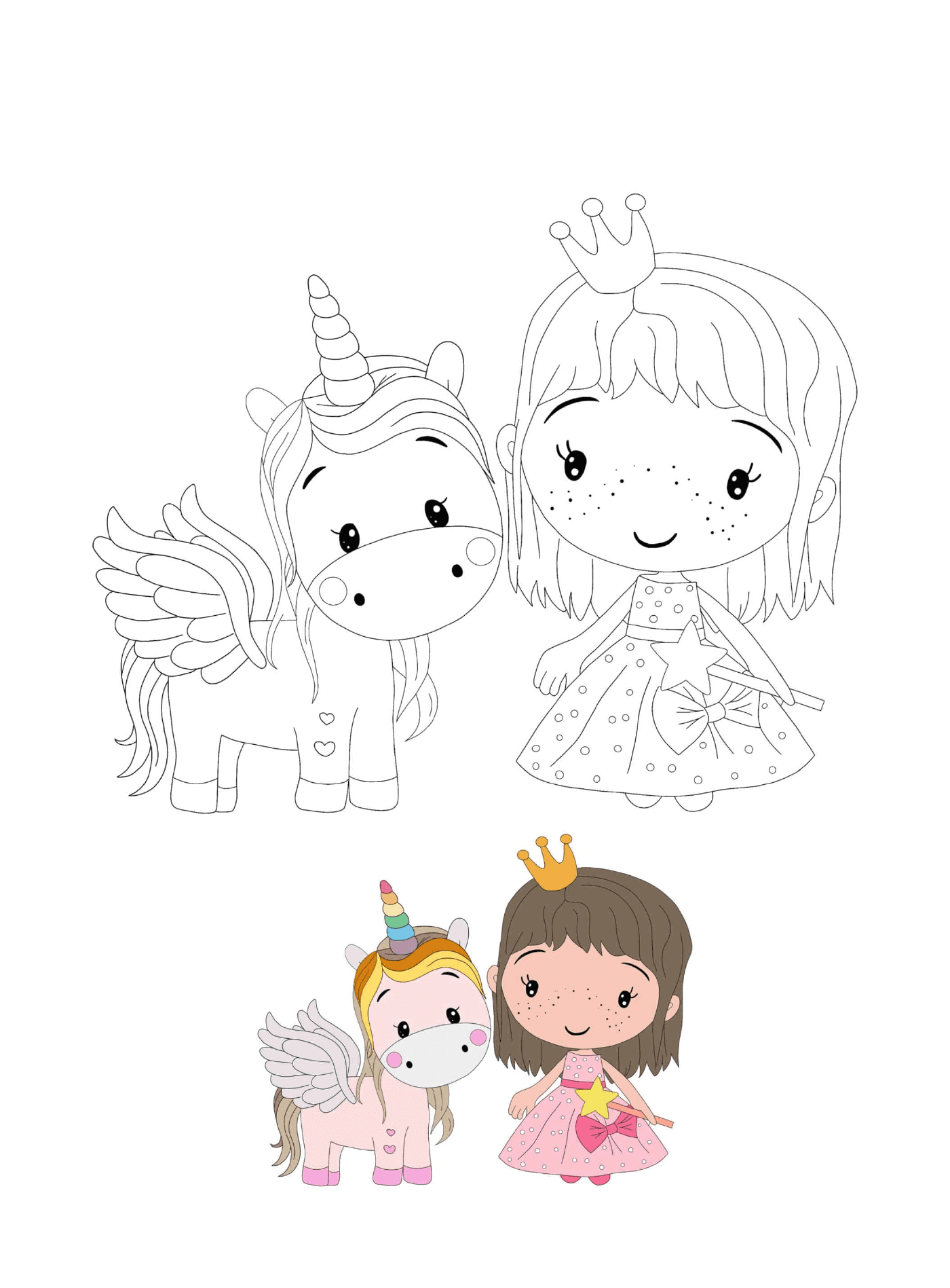 coloriage Princesse and licorne