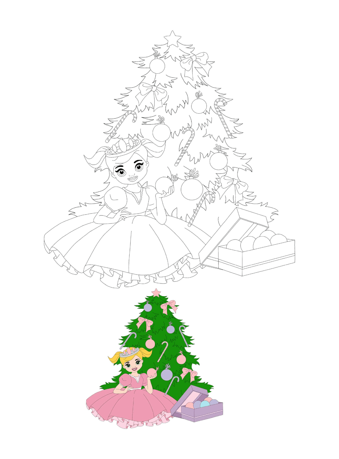 coloriage Little Princesse Decorating Christmas Tree