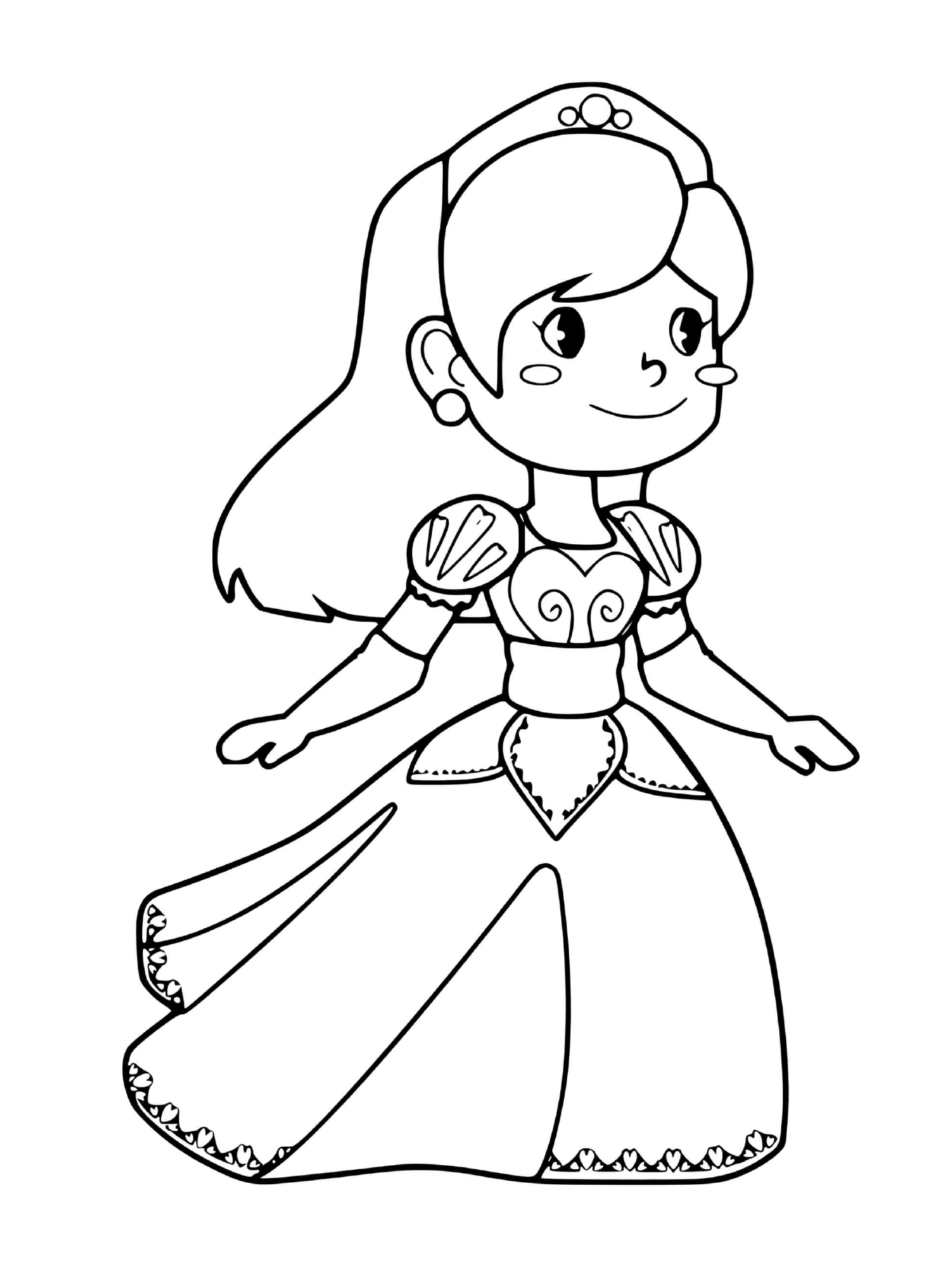 coloriage princesse avec une robe motif de coeurs