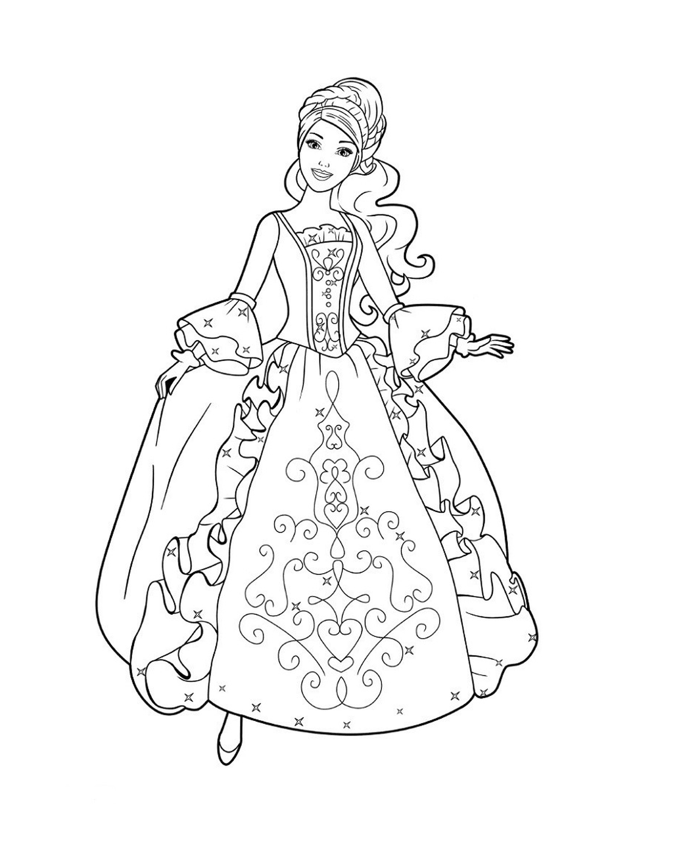coloriage princesse barbie avec une jolie robe