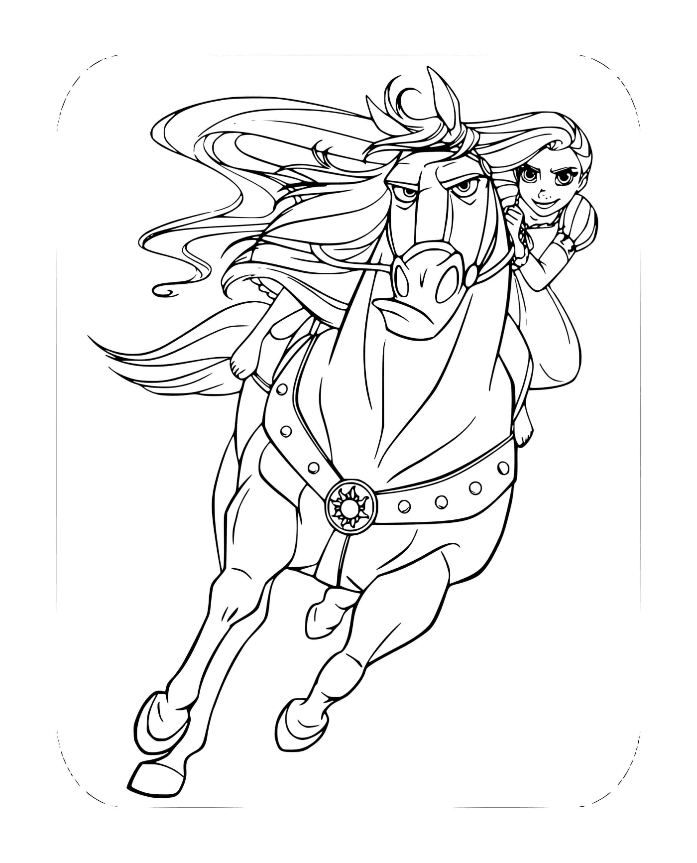 coloriage princesse raiponce et son cheval maximus