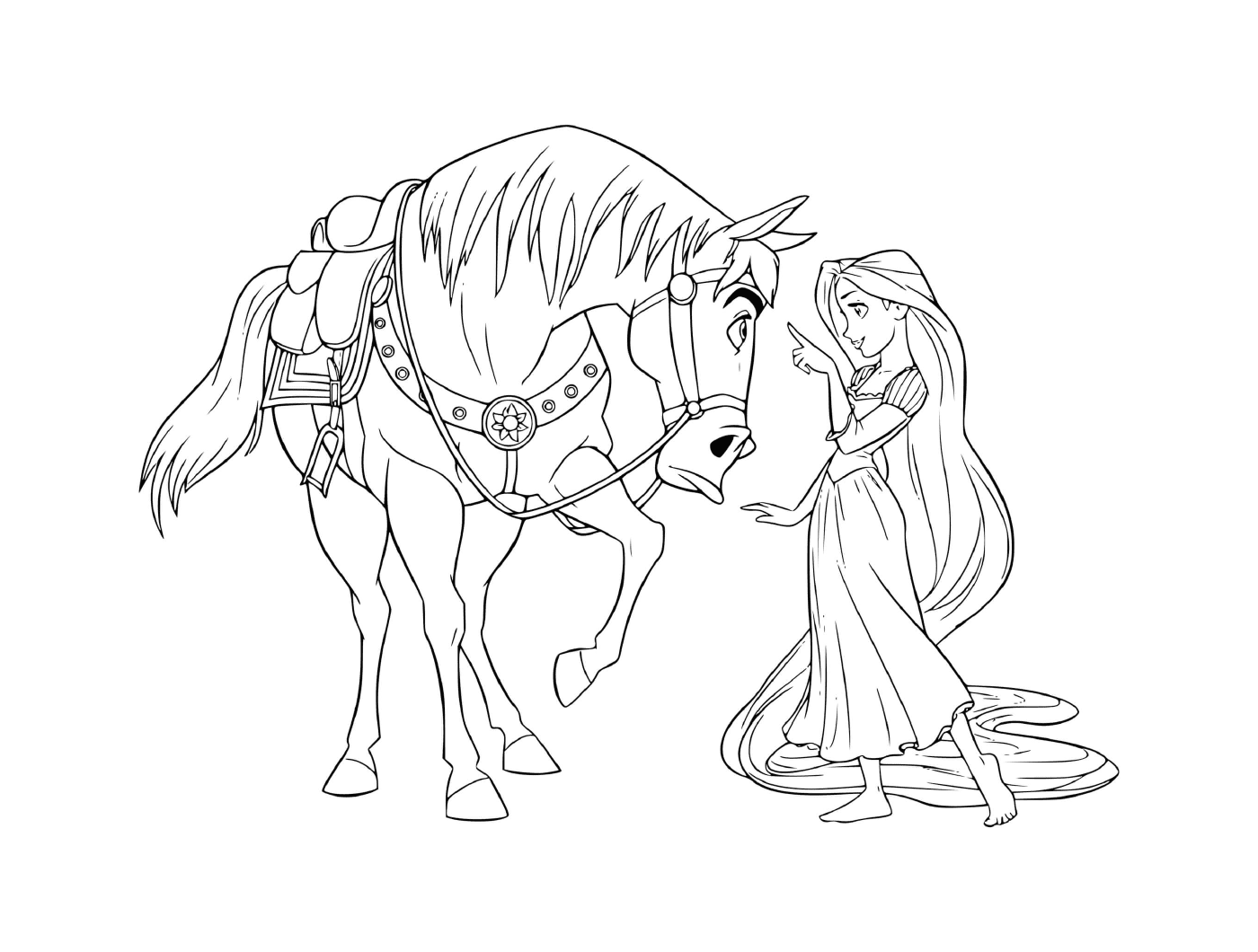 coloriage la princesse donne une lecon a maximus le cheval
