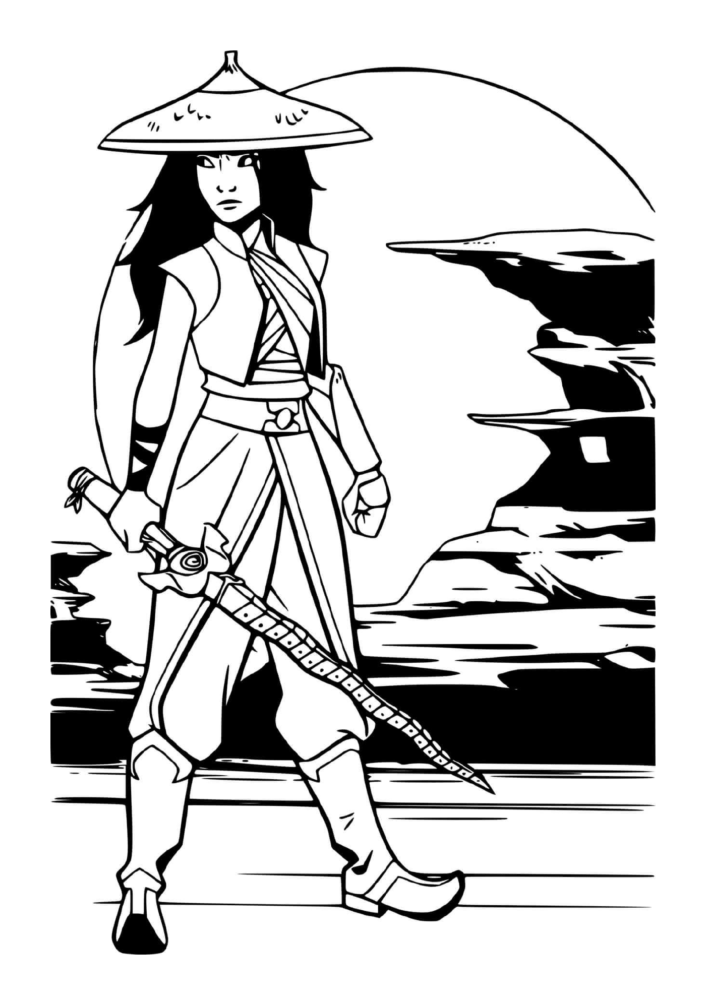 coloriage Raya Holds Her Sword