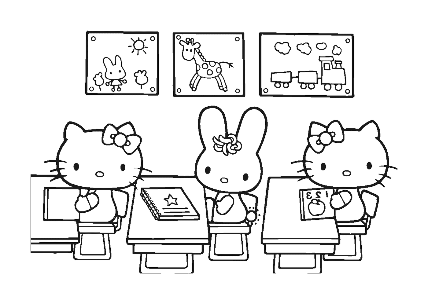 coloriage hello kitty rentree scolaire