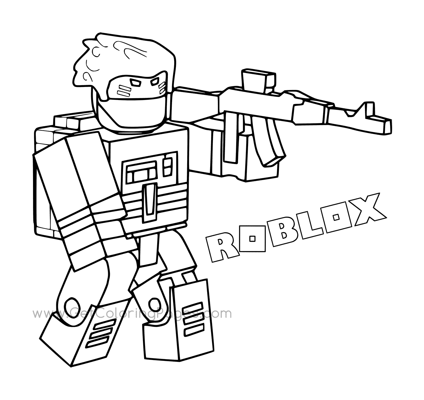 coloriage Roblox Bandit with Weapon and Backpac