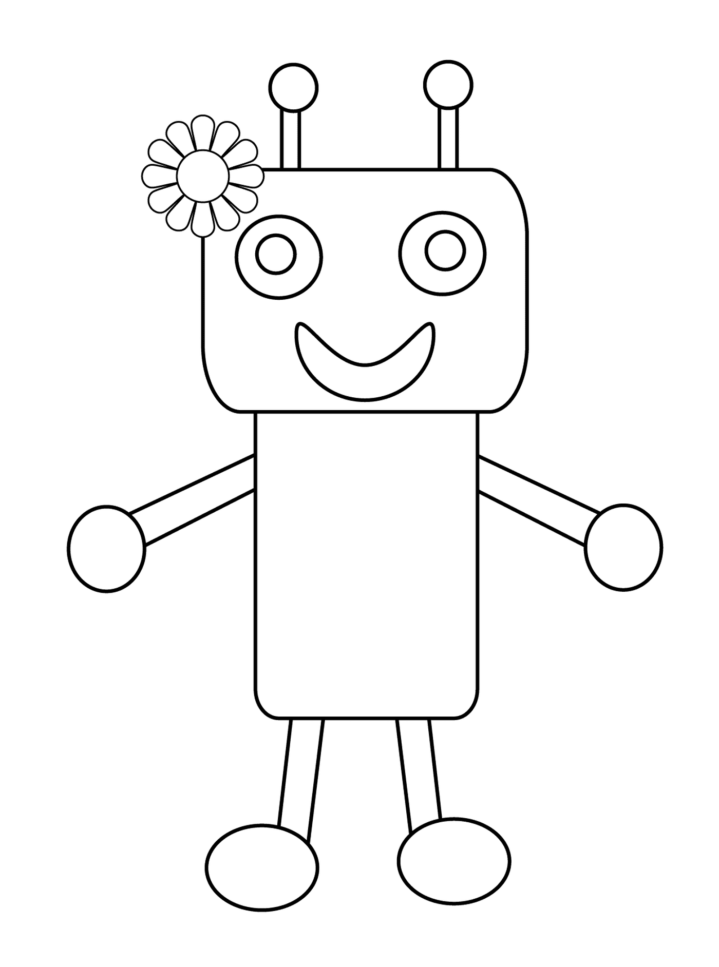 coloriage robot avec une fleur