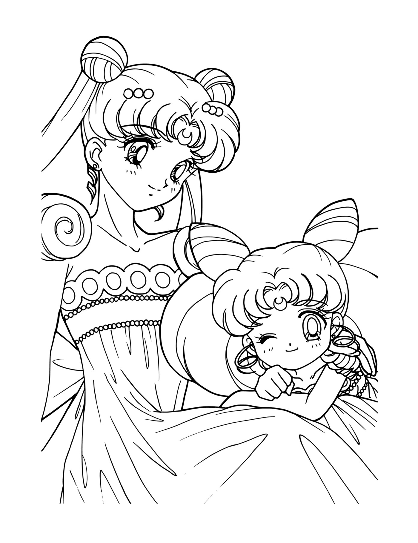 coloriage Sailor Moon and her baby princess