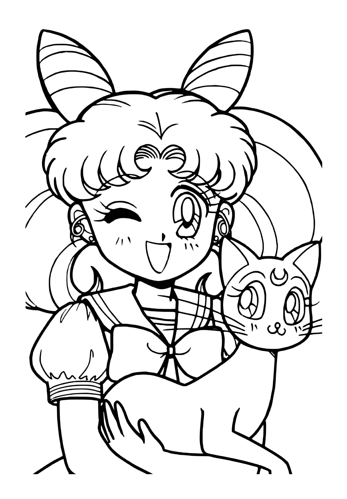 coloriage Sailor Moon and Cat