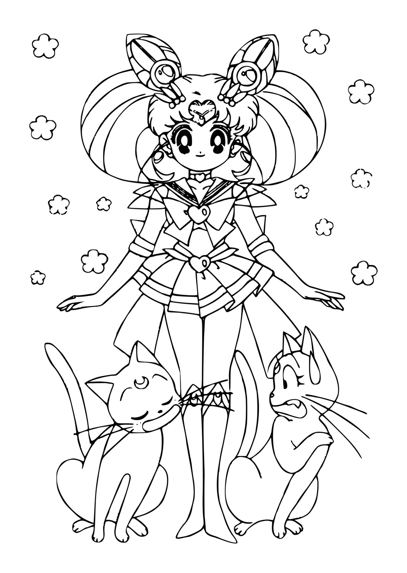 coloriage Sailor Moon and cats