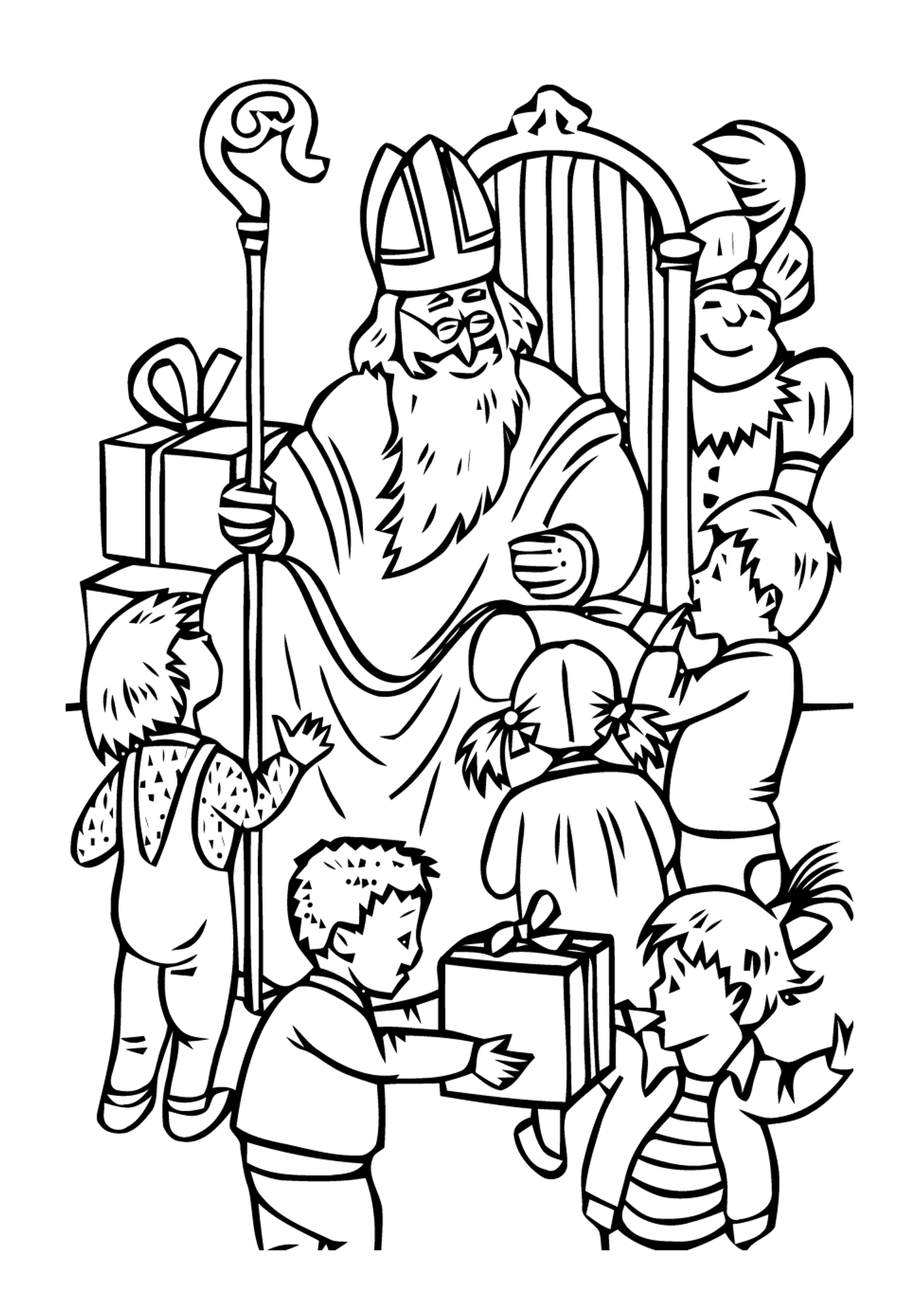 coloriage saint nicolas avec des enfants