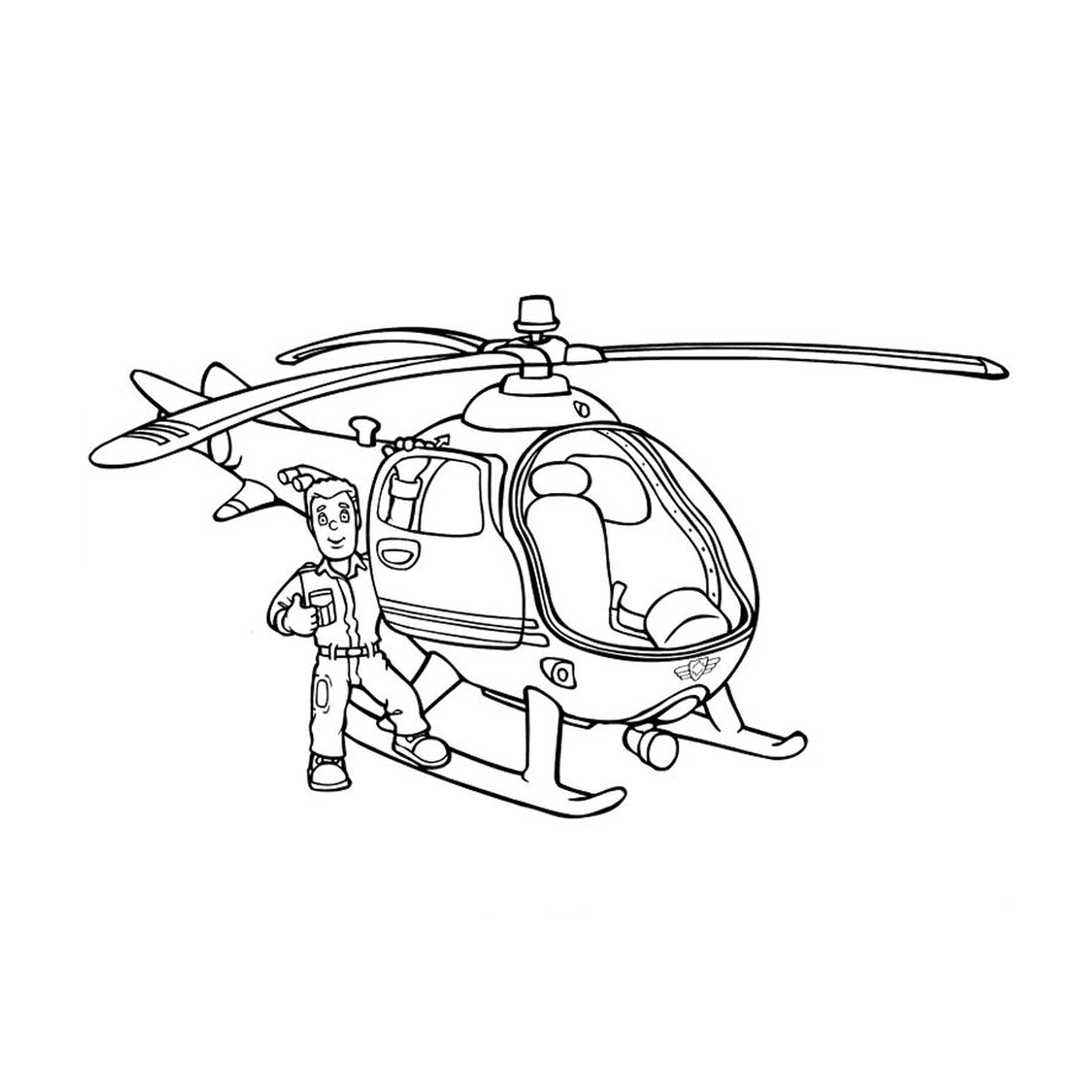 coloriage sam le pompier dans un helicopter