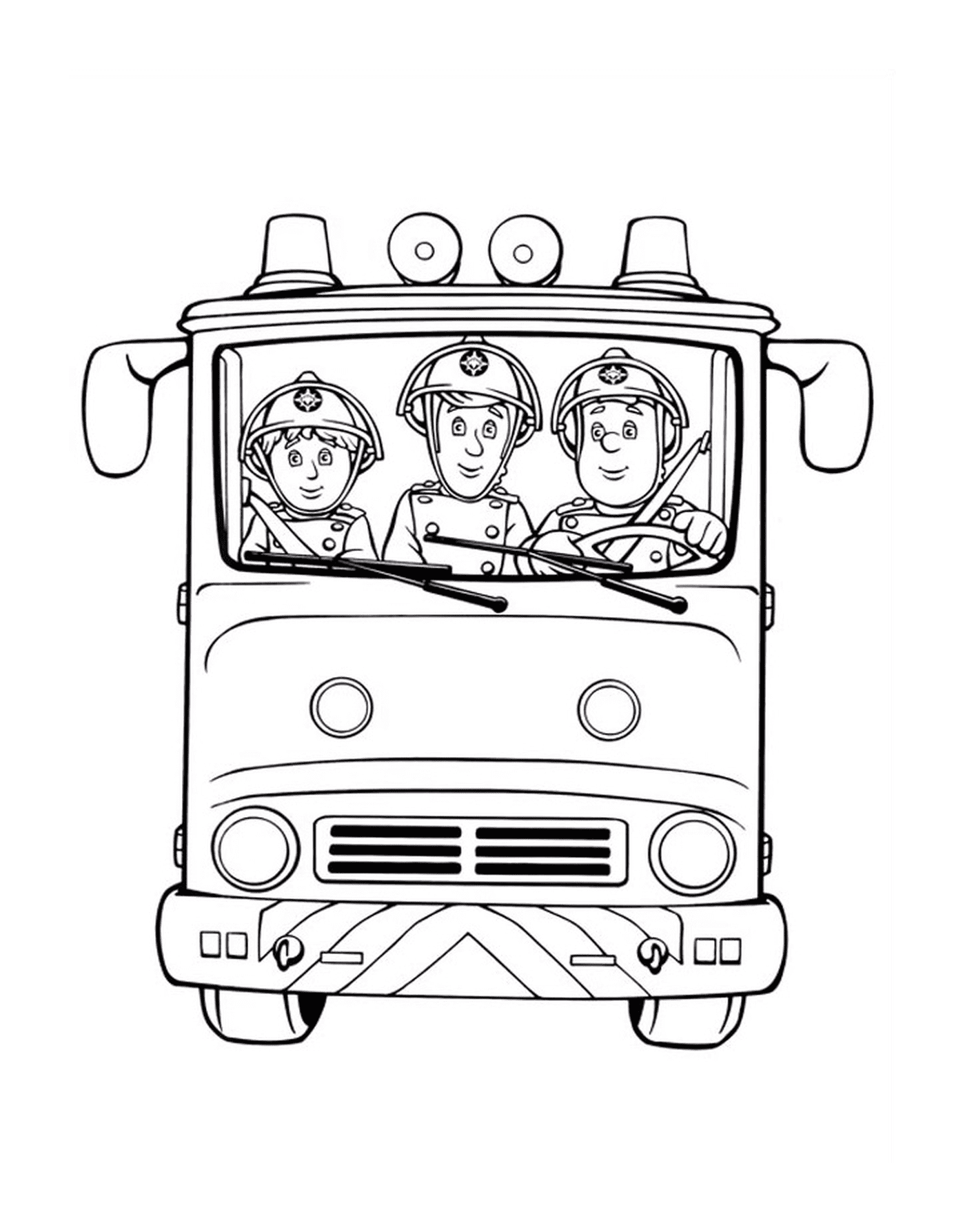 coloriage sam le pompier et camarades dans un camion de pompiers