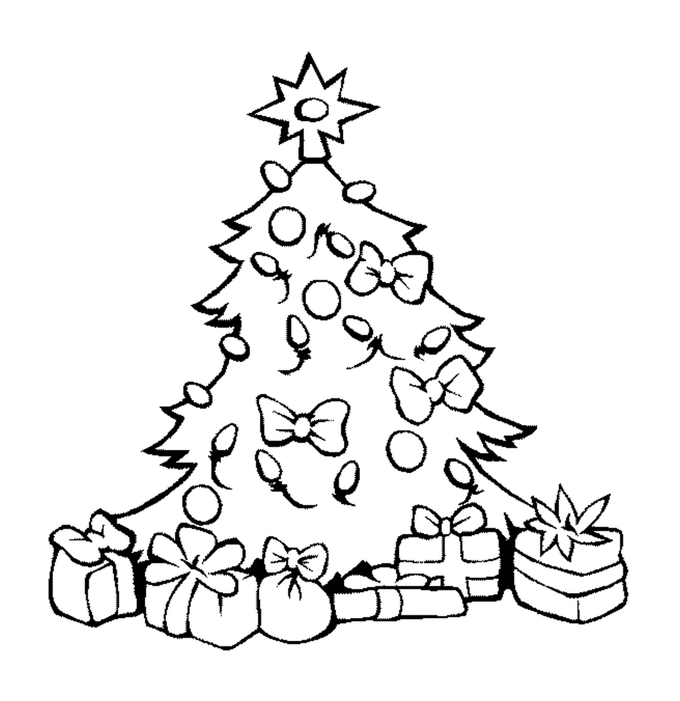 coloriage sapin de Noel avec des boules et des cadeaux