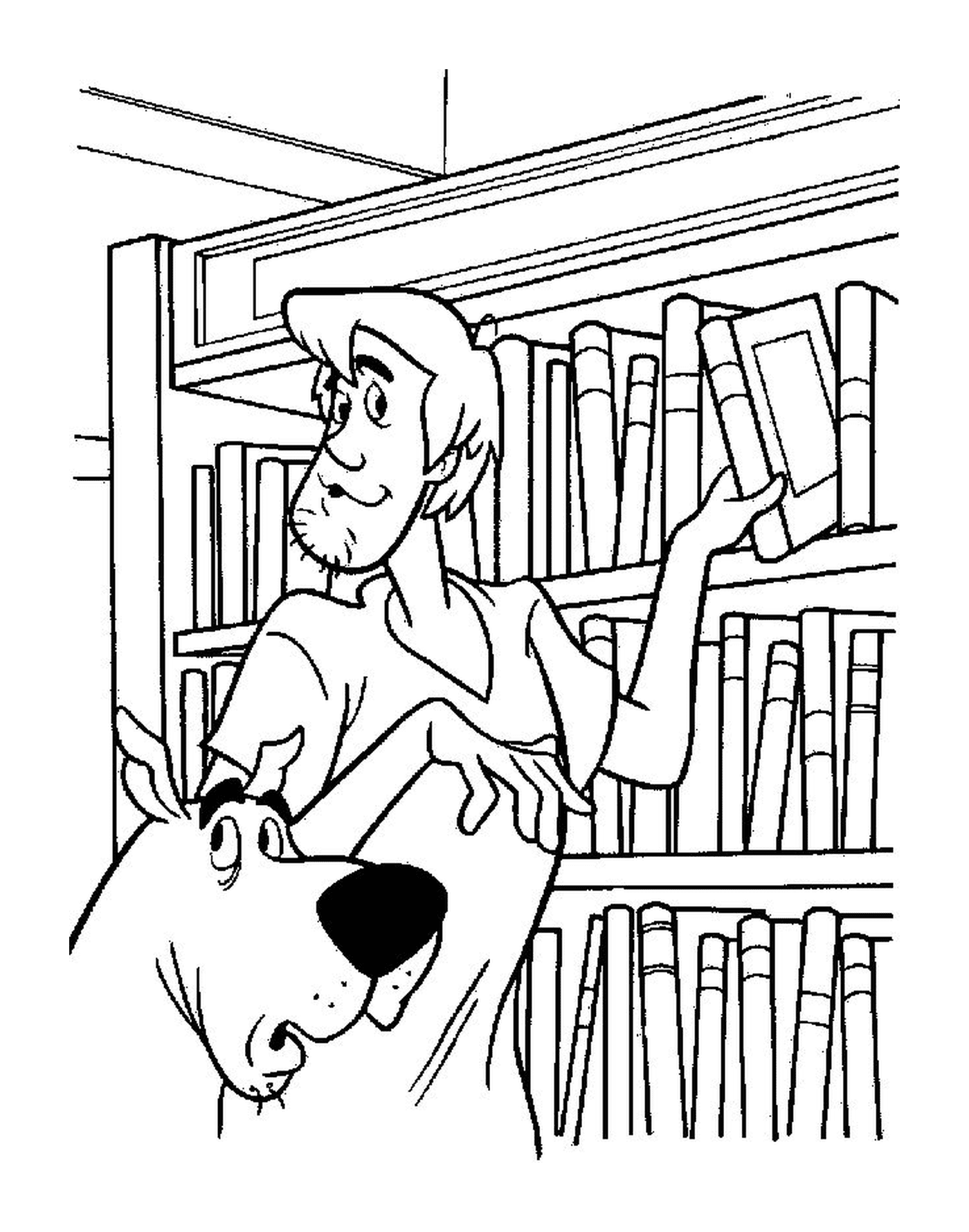 coloriage Scoubidou et Sammy dans la bibliotheque