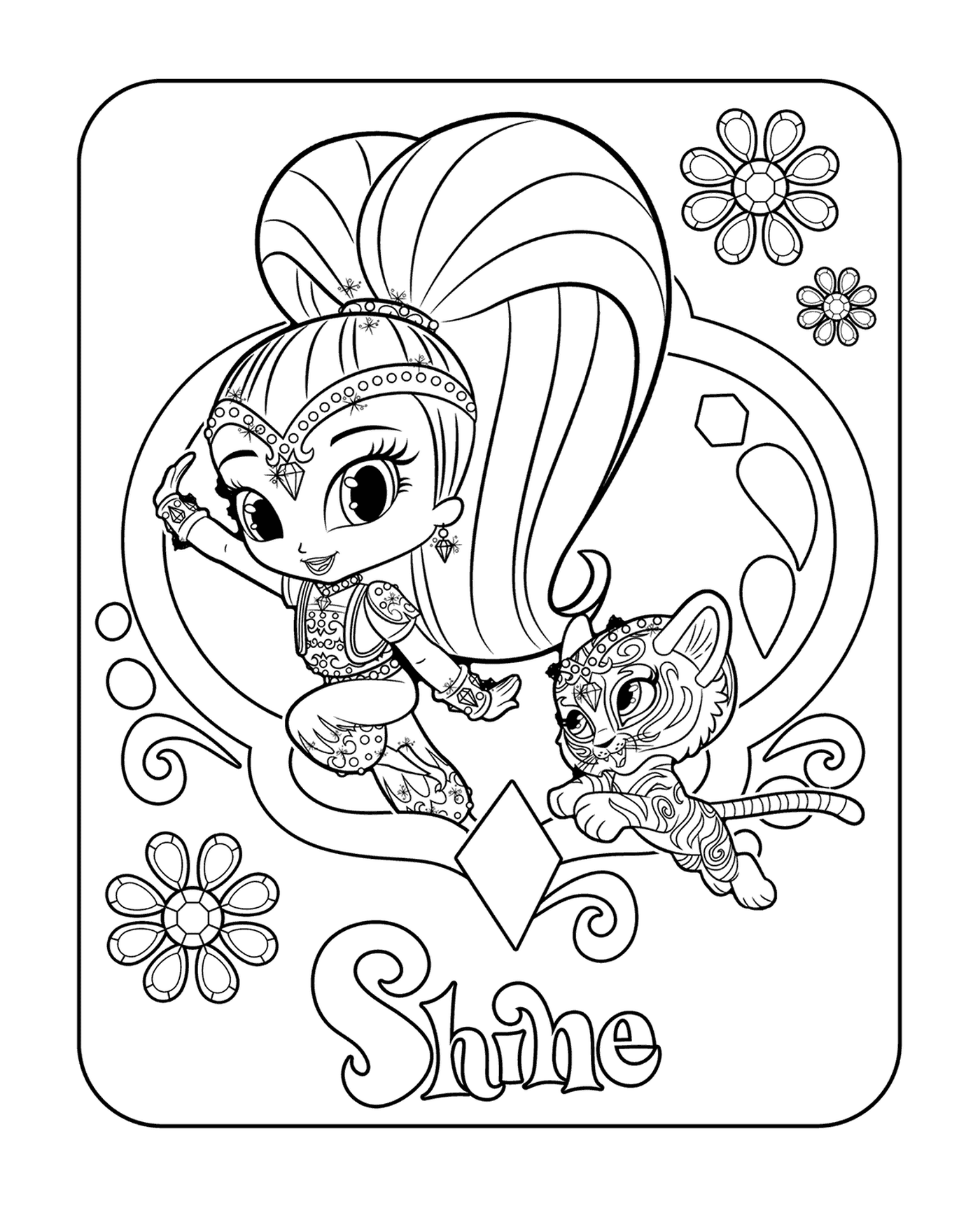 coloriage Sweet Genie Shine and Pet Tiger