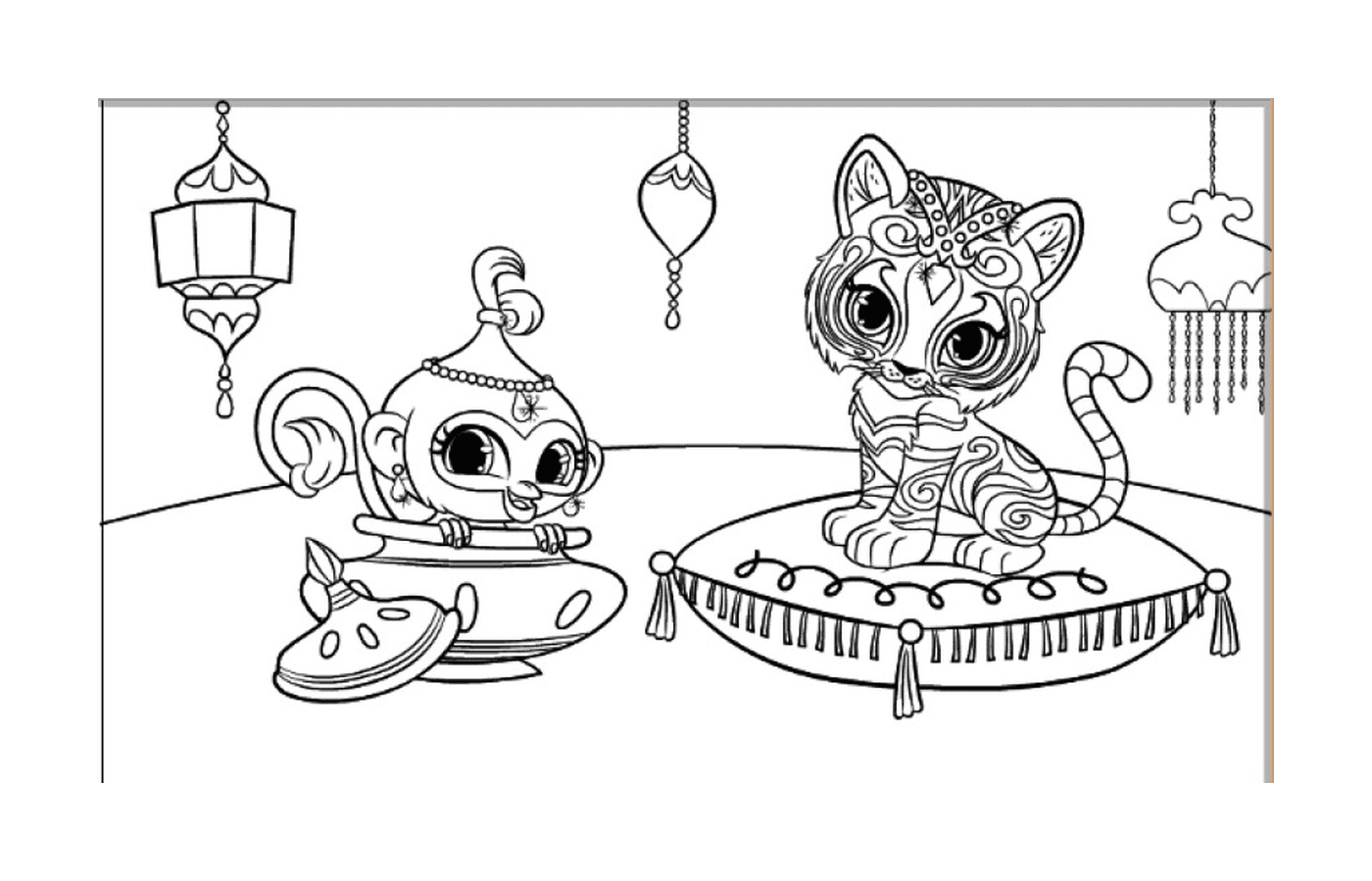 coloriage shimmer et shine Tiger and Monkey
