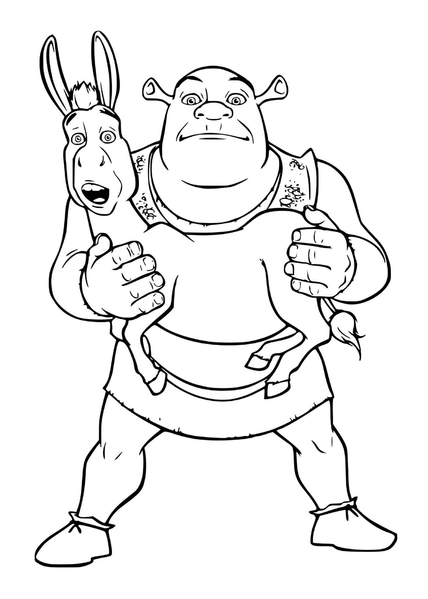 coloriage Shrek porte l ane dans ses bras