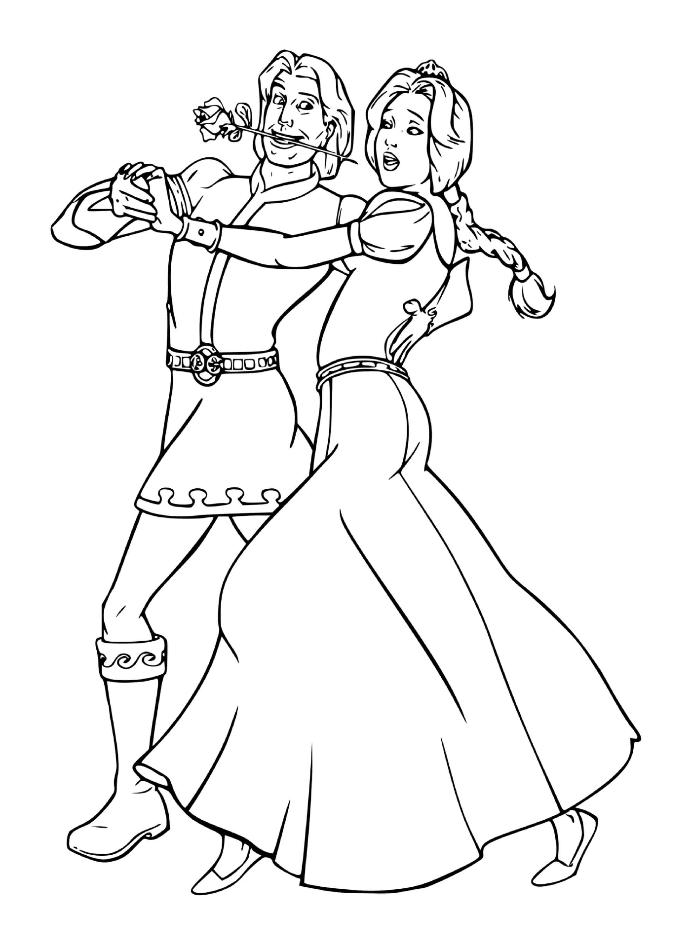 coloriage Fiona et Charmant dansent