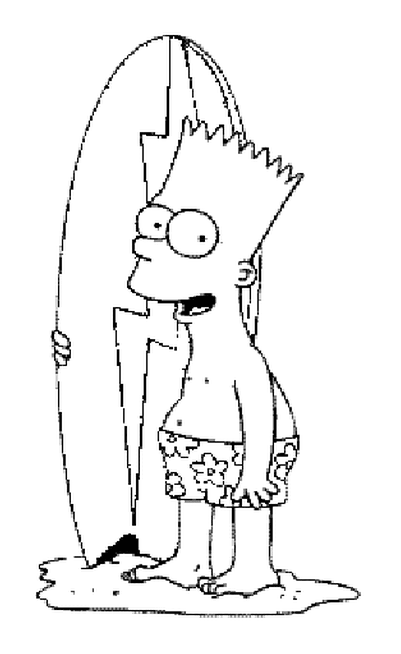 coloriage Bart avec une planche de surf