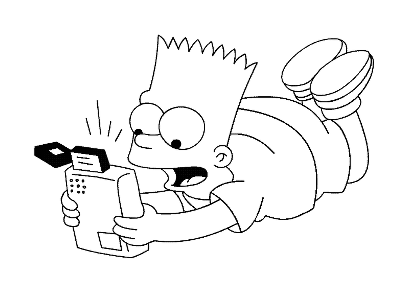 coloriage Bart joue avec une console de jeux
