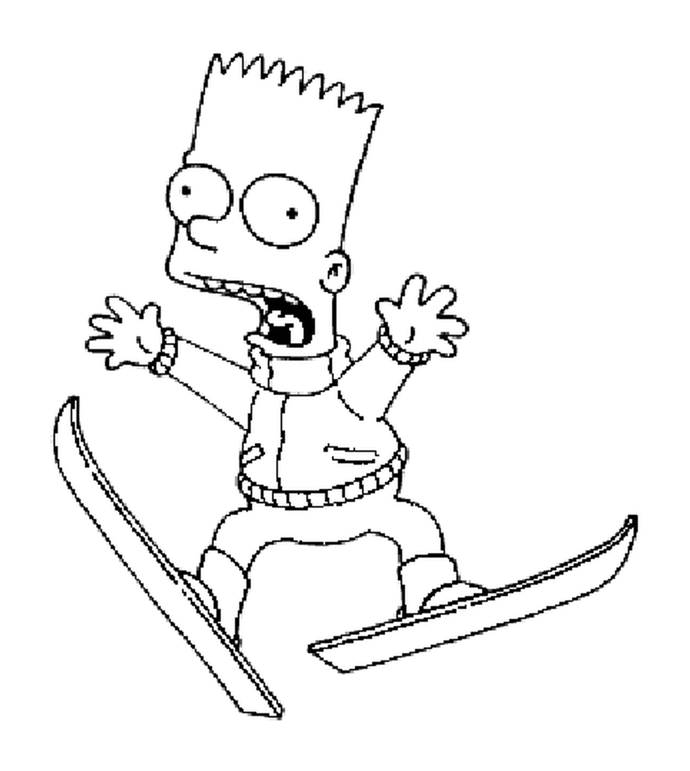 coloriage Bart avec des skis