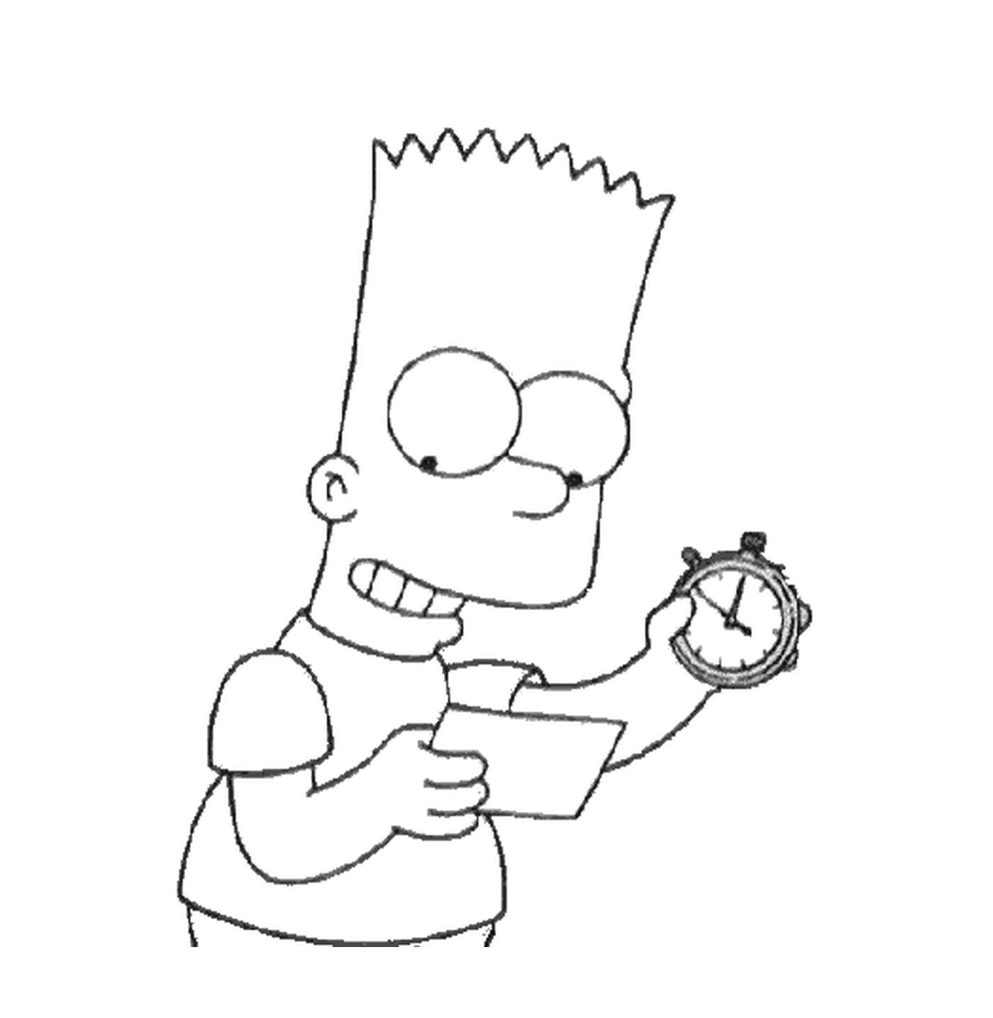 coloriage Bart avec une montre