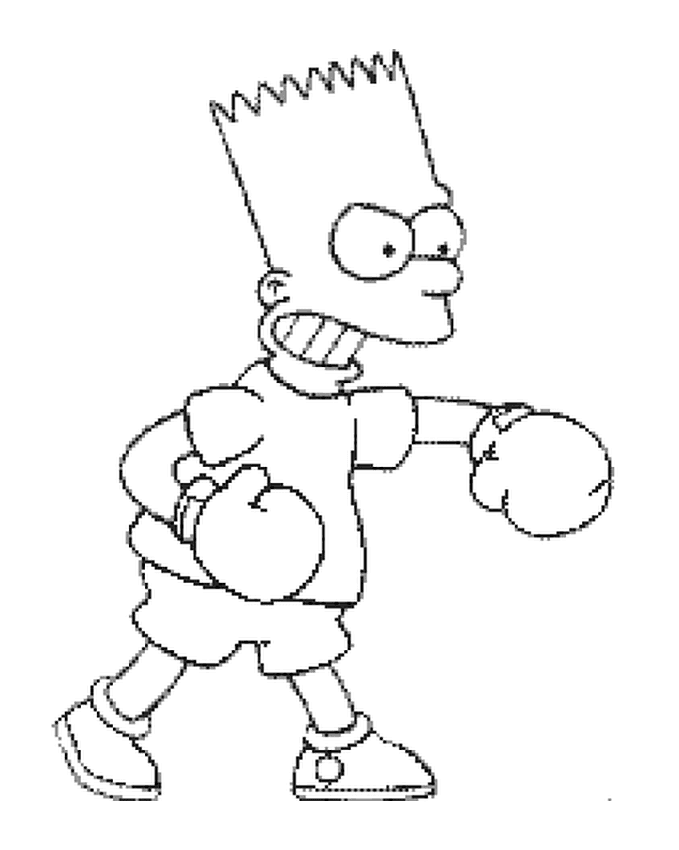 coloriage Bart Simpson est un boxeur