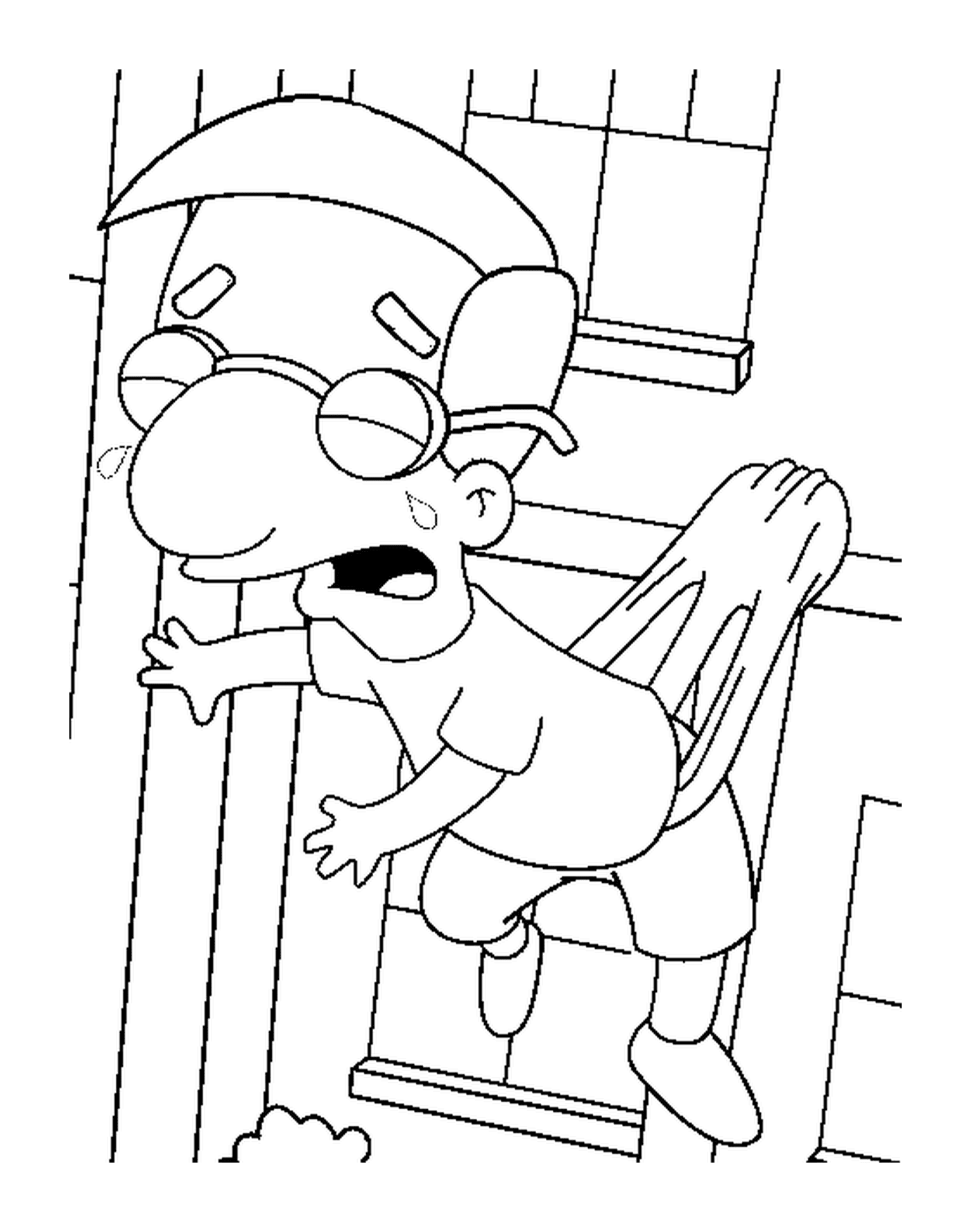 coloriage dessin simpson Milhouse suspendu a un mur
