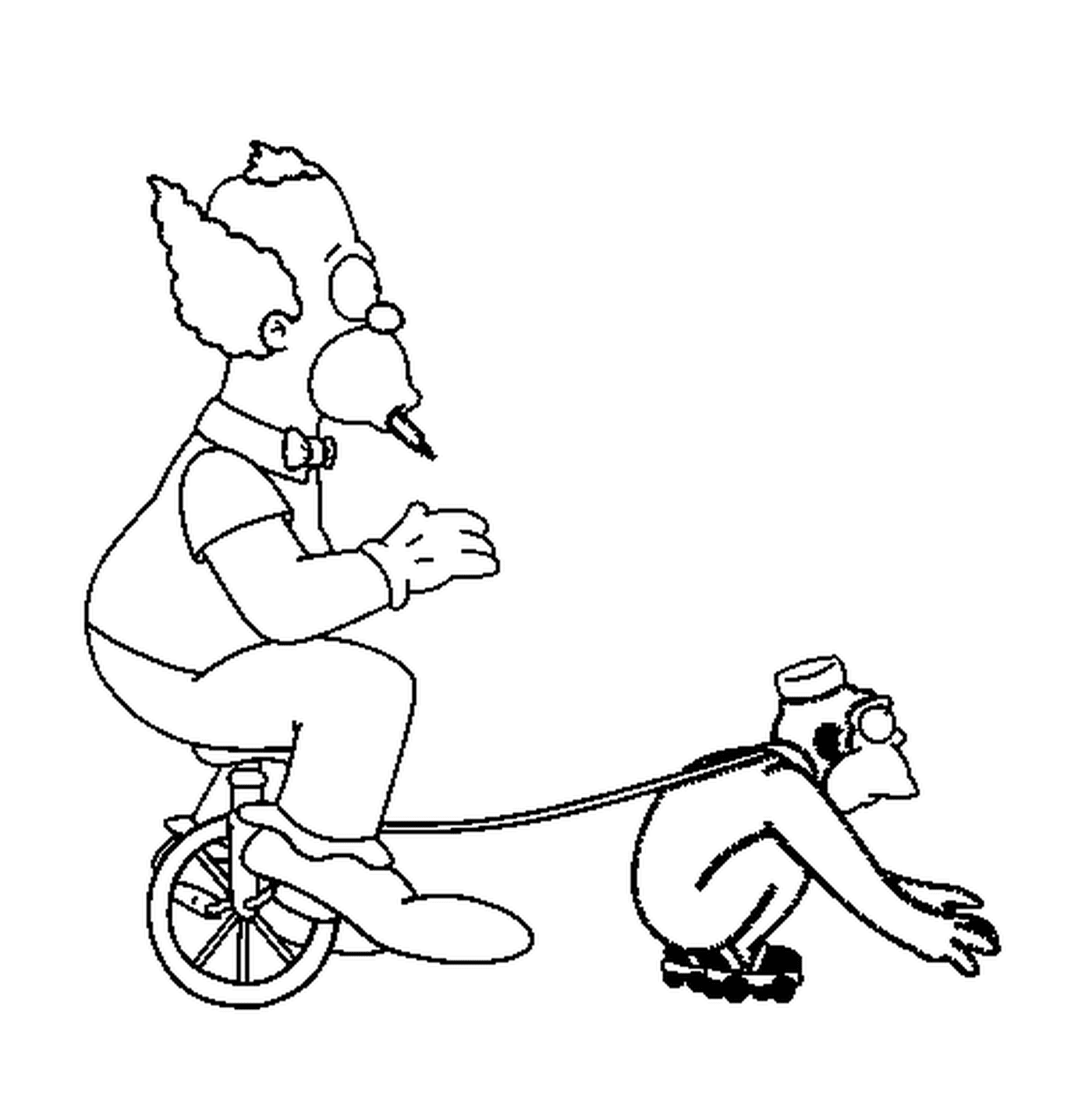 coloriage dessin simpson Krusty sur un unicycle  et Teeny